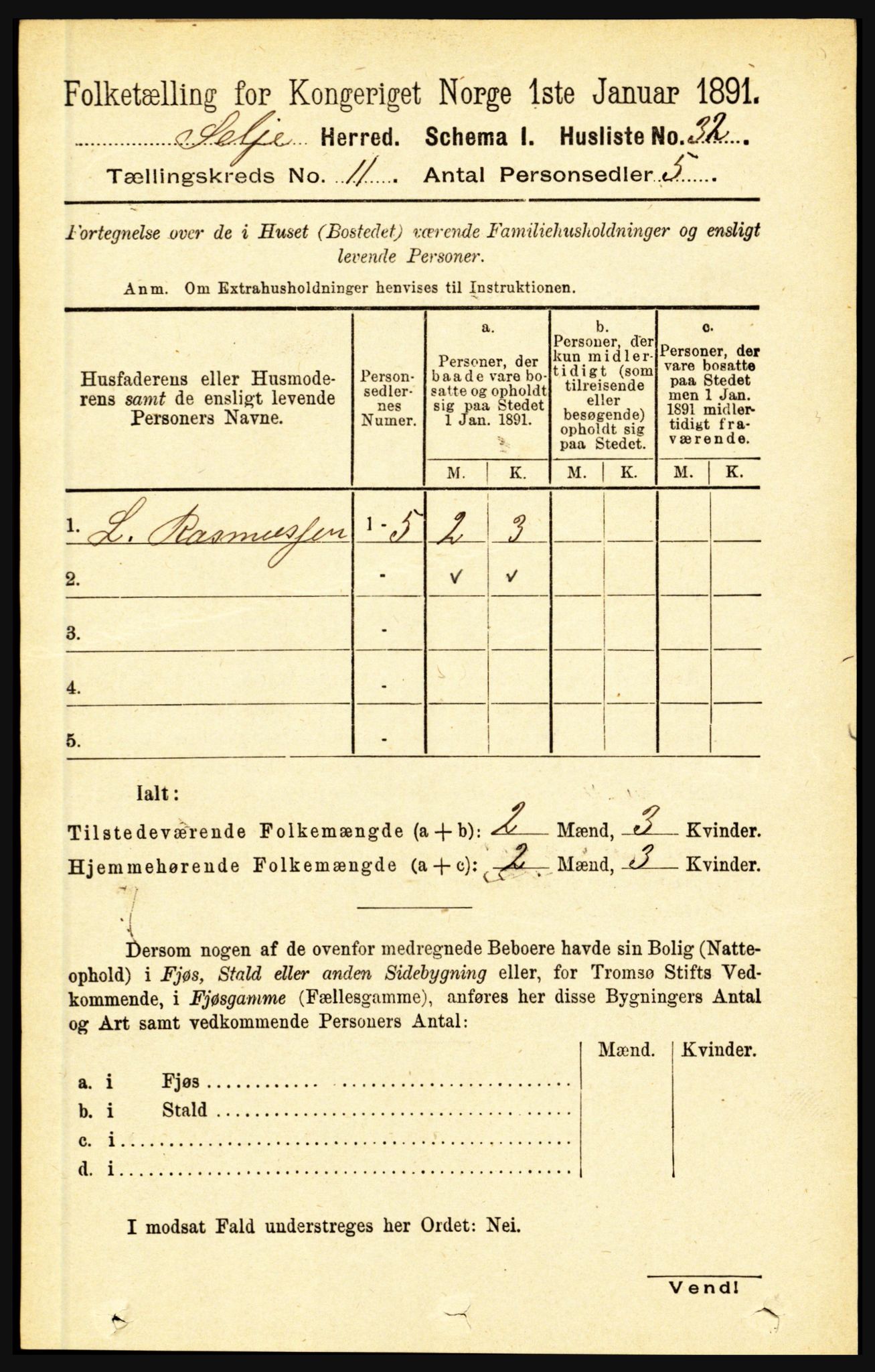 RA, 1891 census for 1441 Selje, 1891, p. 3406