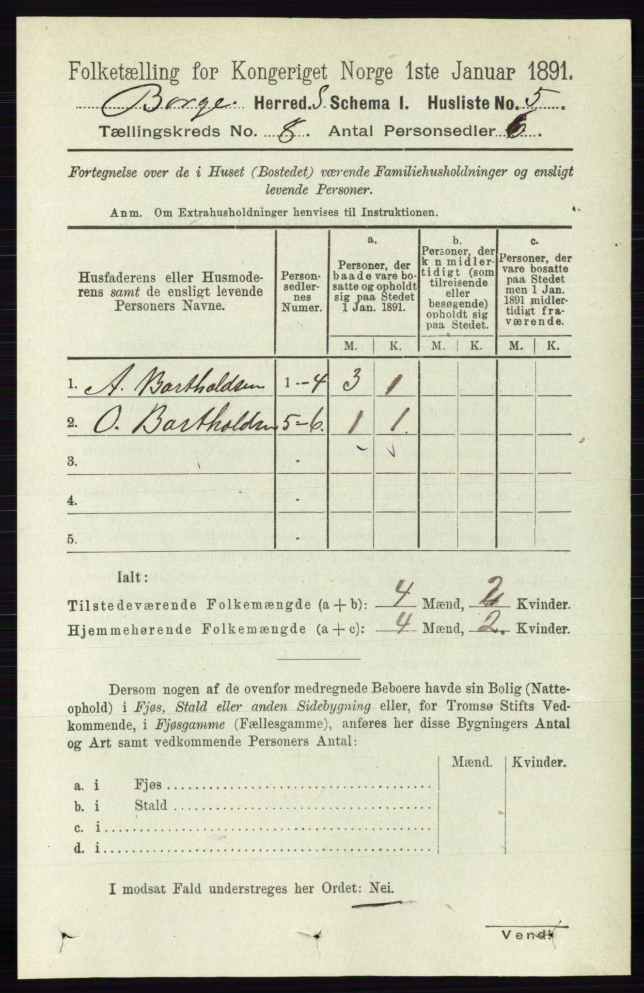 RA, 1891 census for 0113 Borge, 1891, p. 5045