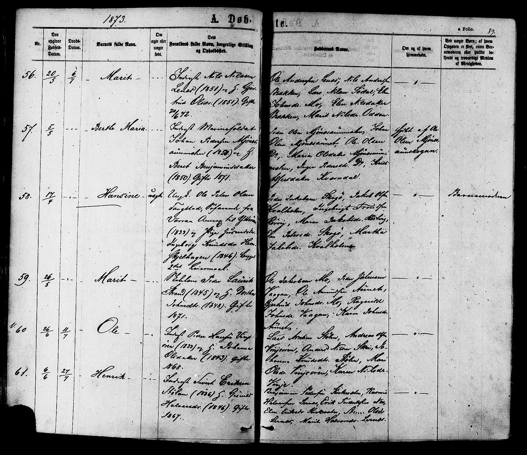 Ministerialprotokoller, klokkerbøker og fødselsregistre - Sør-Trøndelag, AV/SAT-A-1456/630/L0495: Parish register (official) no. 630A08, 1868-1878, p. 89