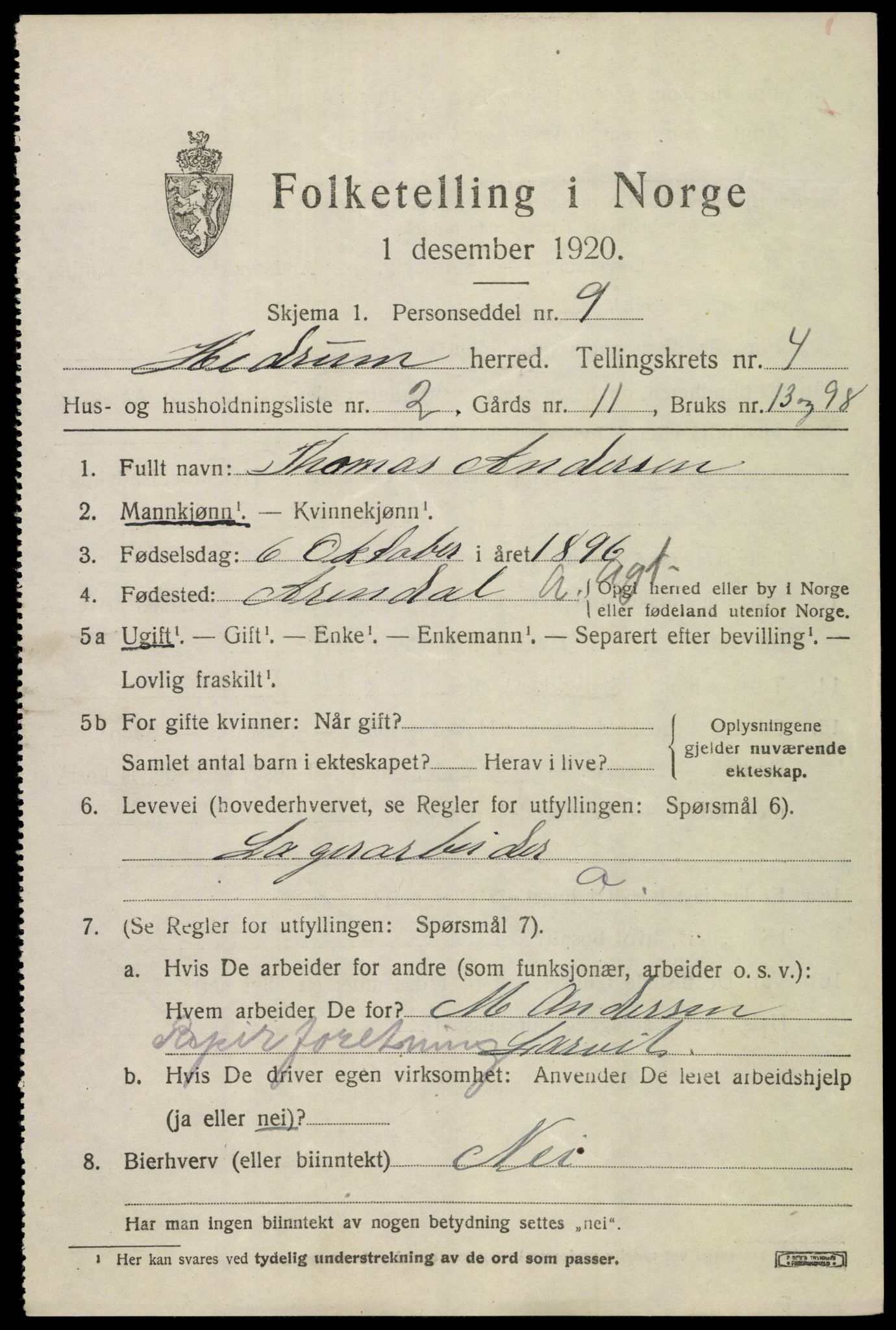 SAKO, 1920 census for Hedrum, 1920, p. 4031