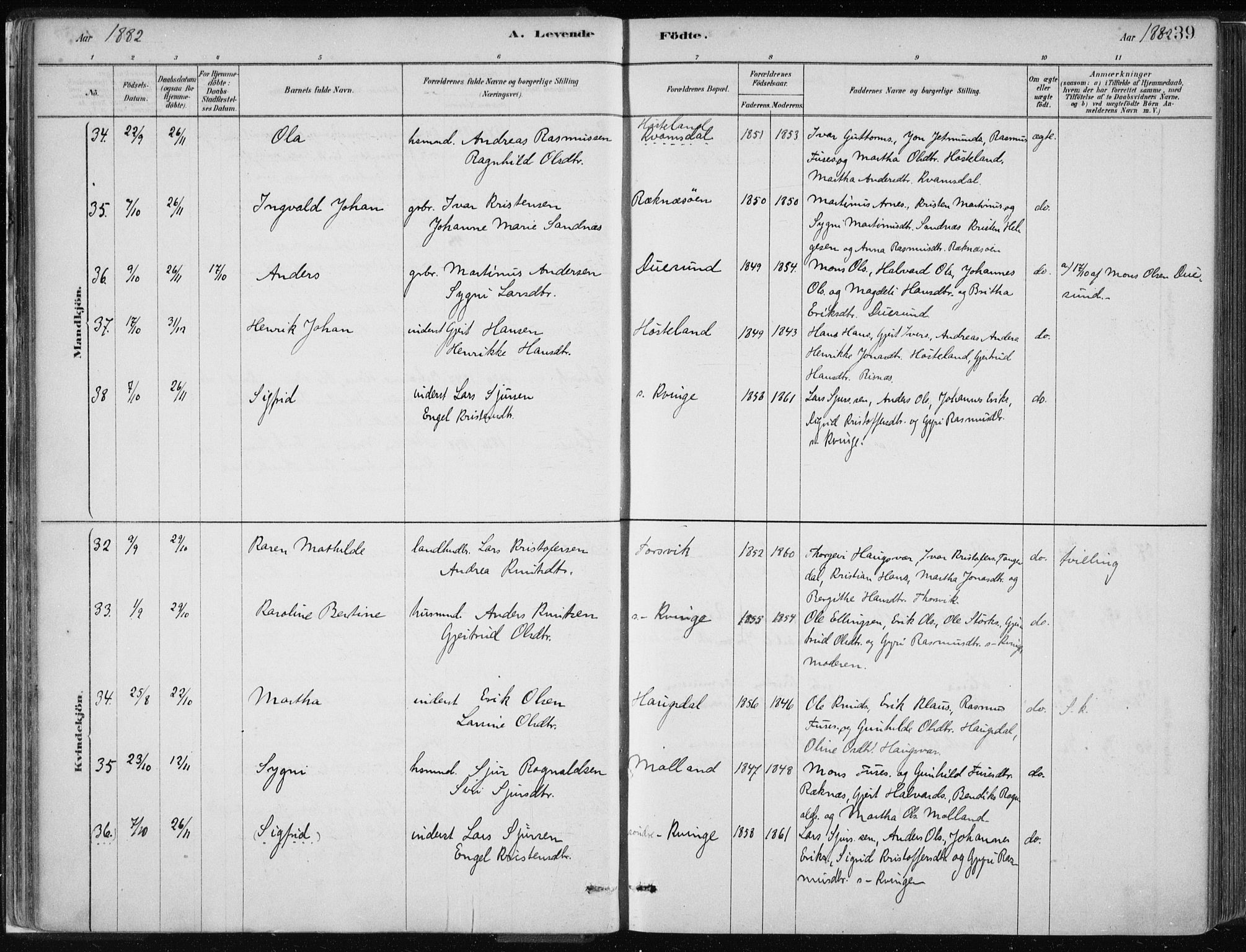 Masfjorden Sokneprestembete, SAB/A-77001: Parish register (official) no. B  1, 1876-1899, p. 39