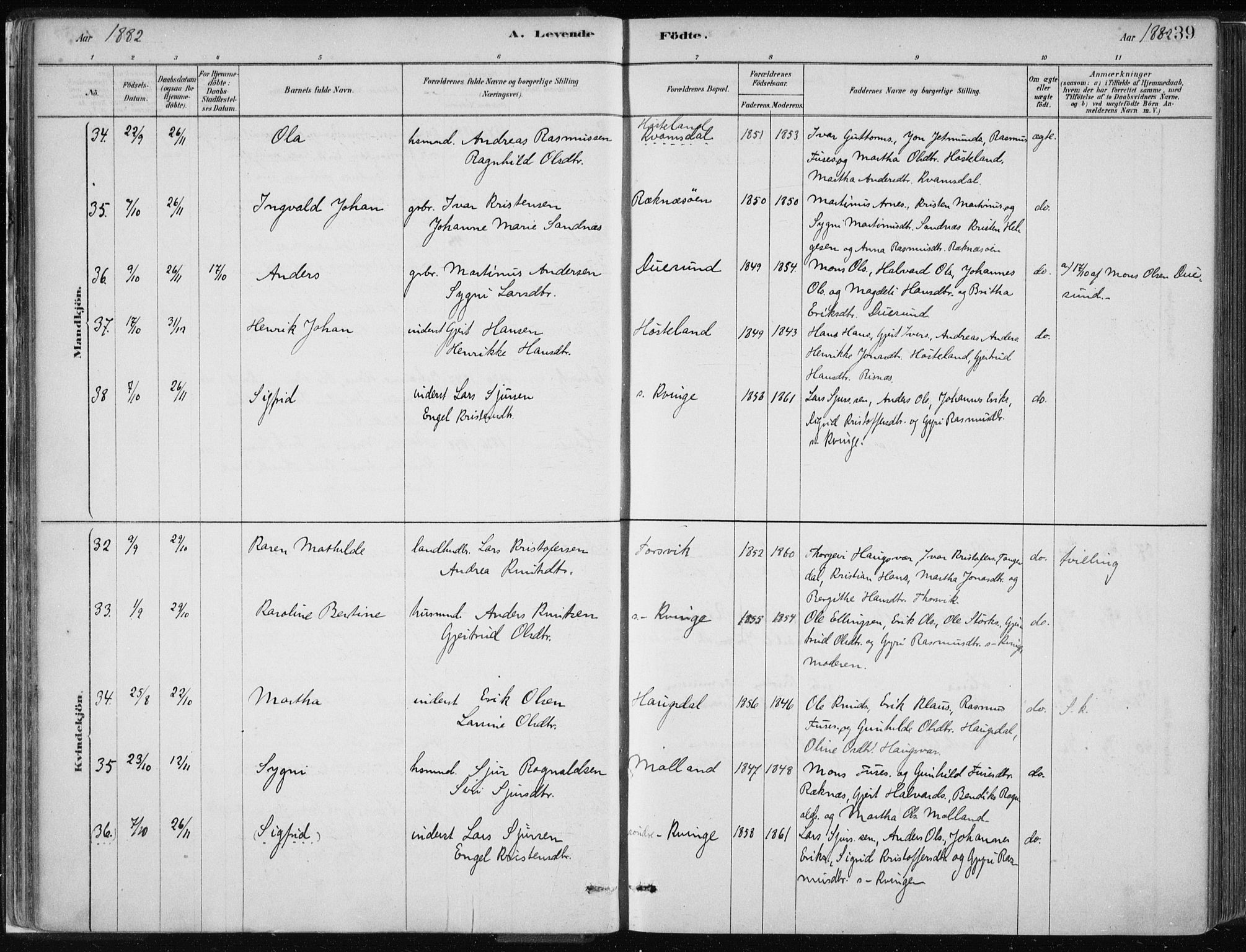 Masfjorden Sokneprestembete, AV/SAB-A-77001: Parish register (official) no. B  1, 1876-1899, p. 39