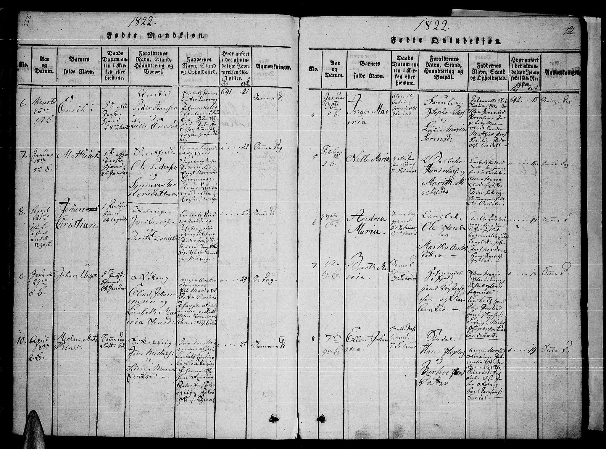 Ministerialprotokoller, klokkerbøker og fødselsregistre - Nordland, SAT/A-1459/859/L0842: Parish register (official) no. 859A02, 1821-1839, p. 12-13