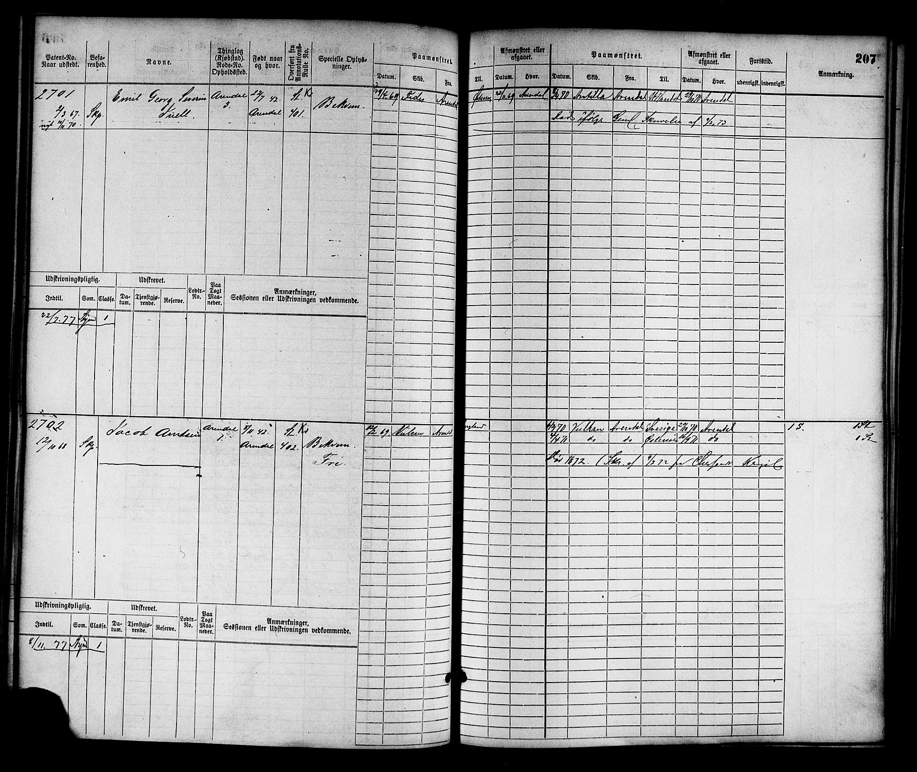 Arendal mønstringskrets, SAK/2031-0012/F/Fb/L0013: Hovedrulle nr 2291-3044, S-11, 1868-1885, p. 211