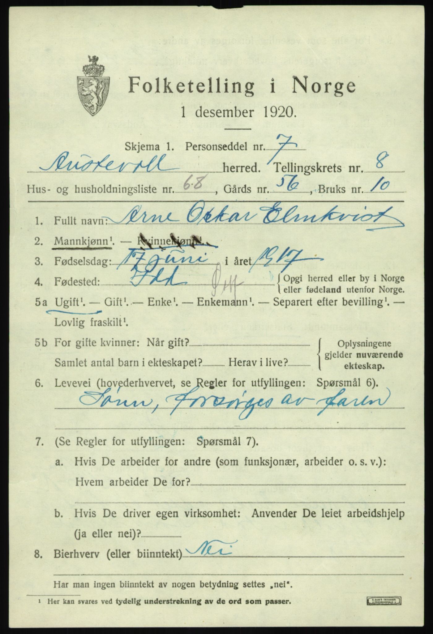 SAB, 1920 census for Austevoll, 1920, p. 4724