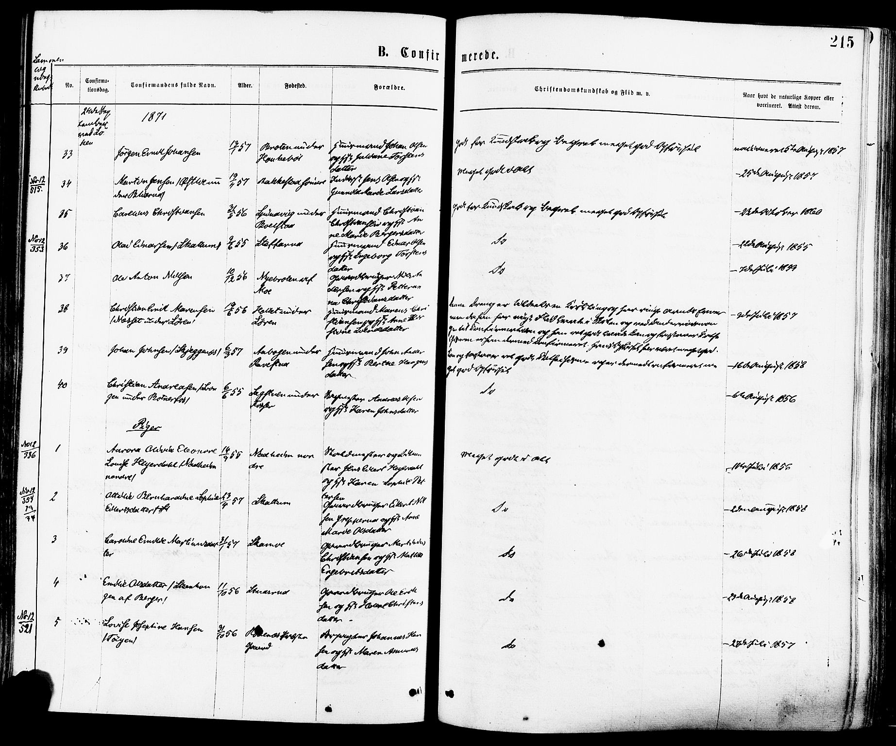 Høland prestekontor Kirkebøker, AV/SAO-A-10346a/F/Fa/L0012.a: Parish register (official) no. I 12A, 1869-1879, p. 215