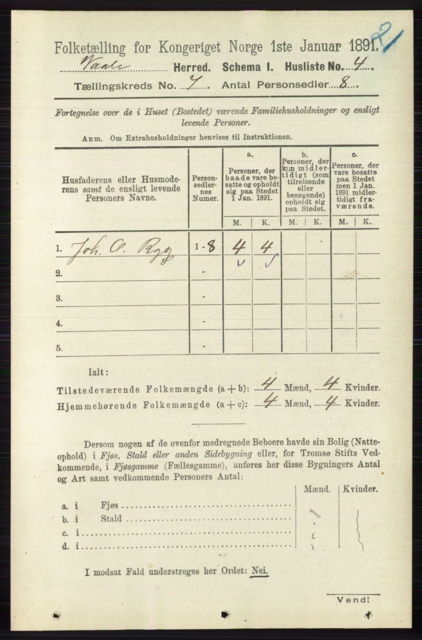 RA, 1891 census for 0716 Våle, 1891, p. 2307