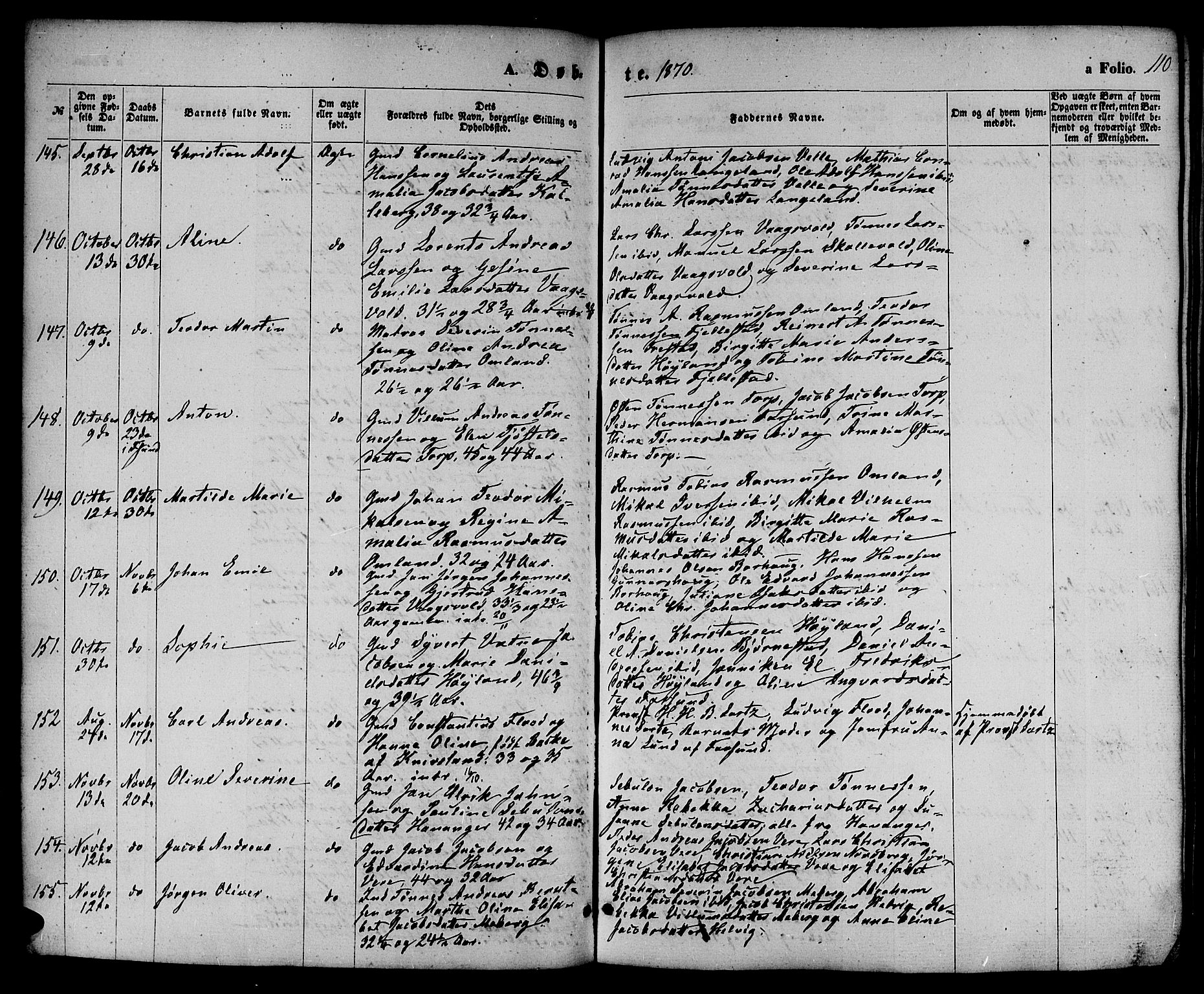 Lista sokneprestkontor, AV/SAK-1111-0027/F/Fb/L0003: Parish register (copy) no. B 3, 1862-1877, p. 110