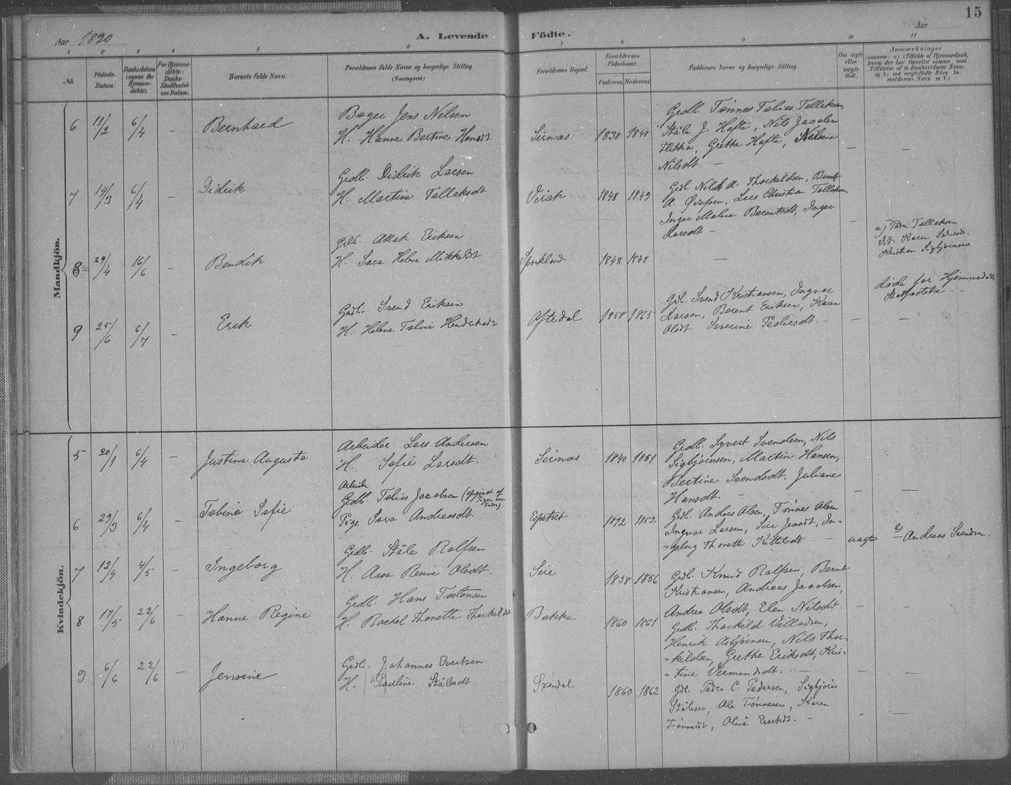 Bakke sokneprestkontor, SAK/1111-0002/F/Fa/Faa/L0008: Parish register (official) no. A 8, 1887-1911, p. 15