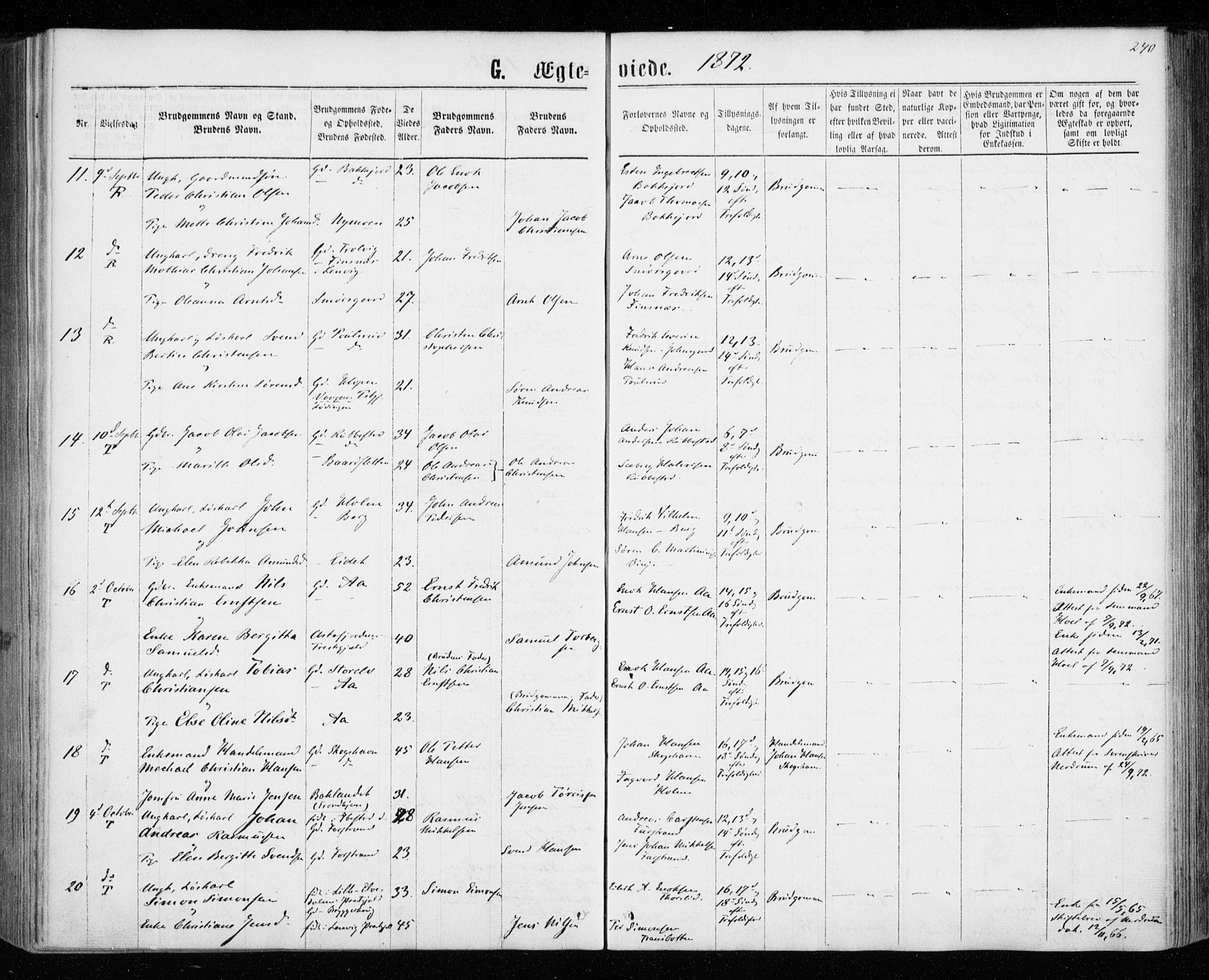 Tranøy sokneprestkontor, AV/SATØ-S-1313/I/Ia/Iaa/L0008kirke: Parish register (official) no. 8, 1867-1877, p. 240