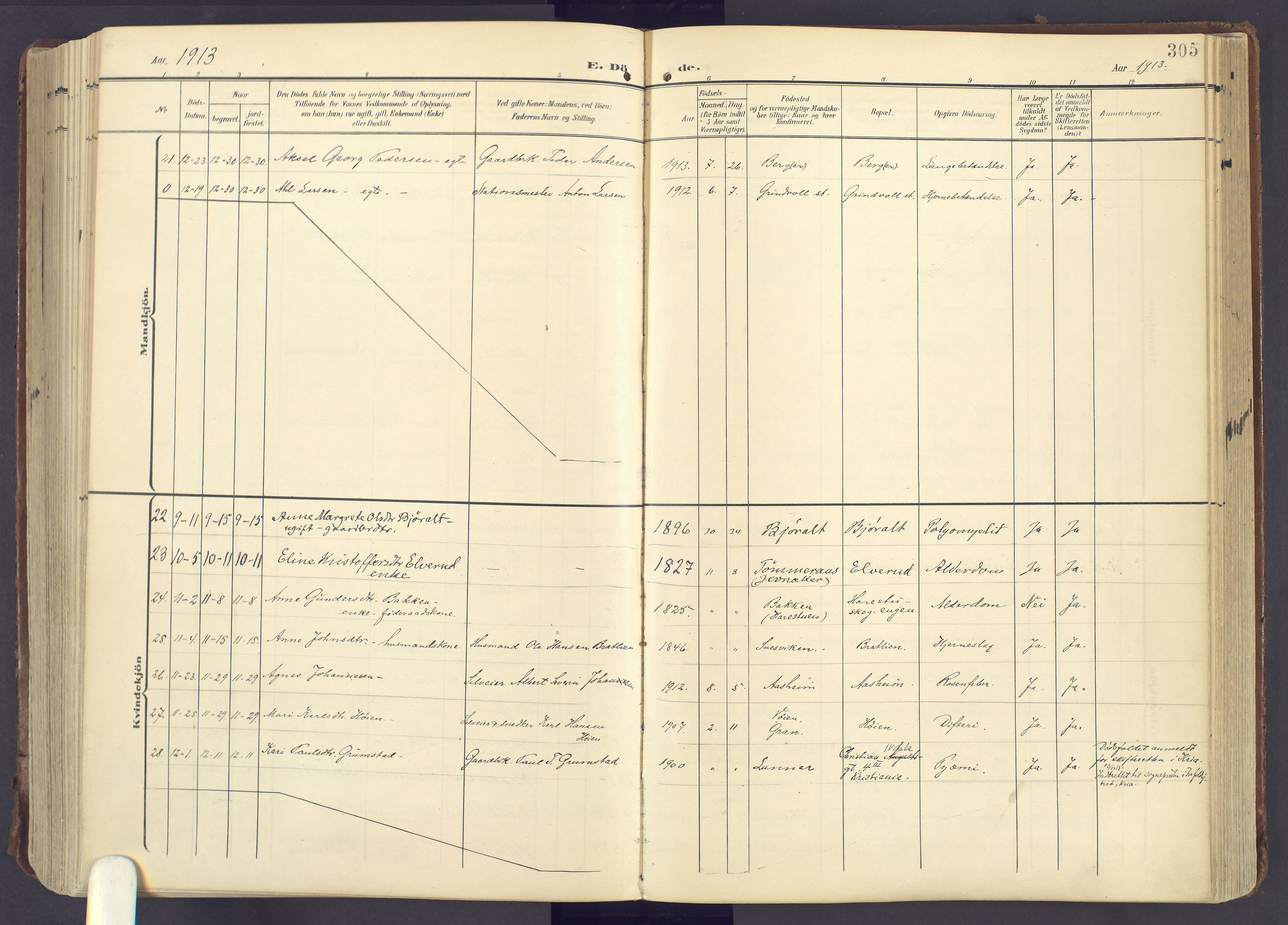 Lunner prestekontor, AV/SAH-PREST-118/H/Ha/Haa/L0001: Parish register (official) no. 1, 1907-1922, p. 305