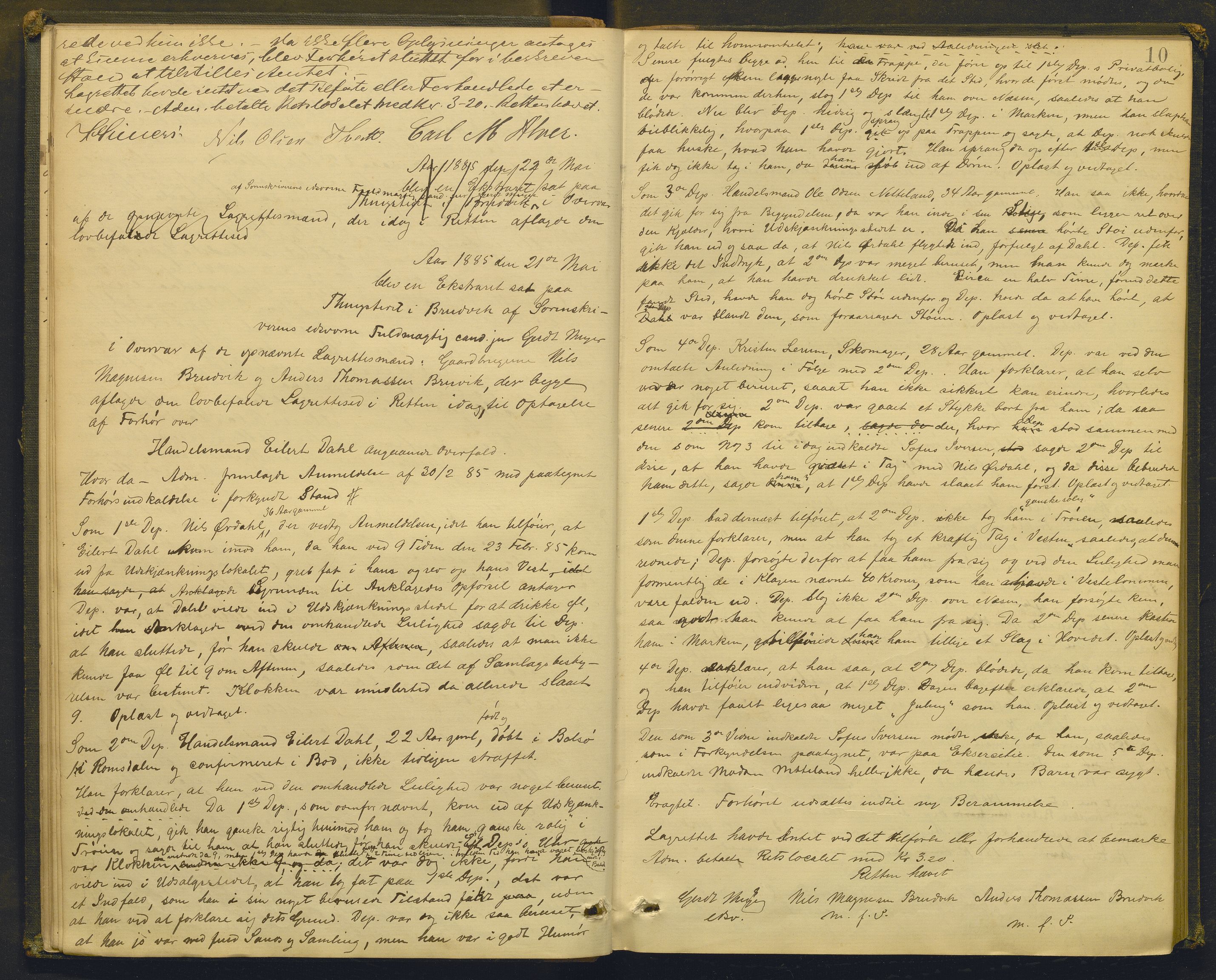 Nordhordland sorenskrivar, AV/SAB-A-2901/1/F/Fd/Fdd/L0005: Ekstrarettsprotokollar, forhøyr, 1884-1890, p. 9b-10a