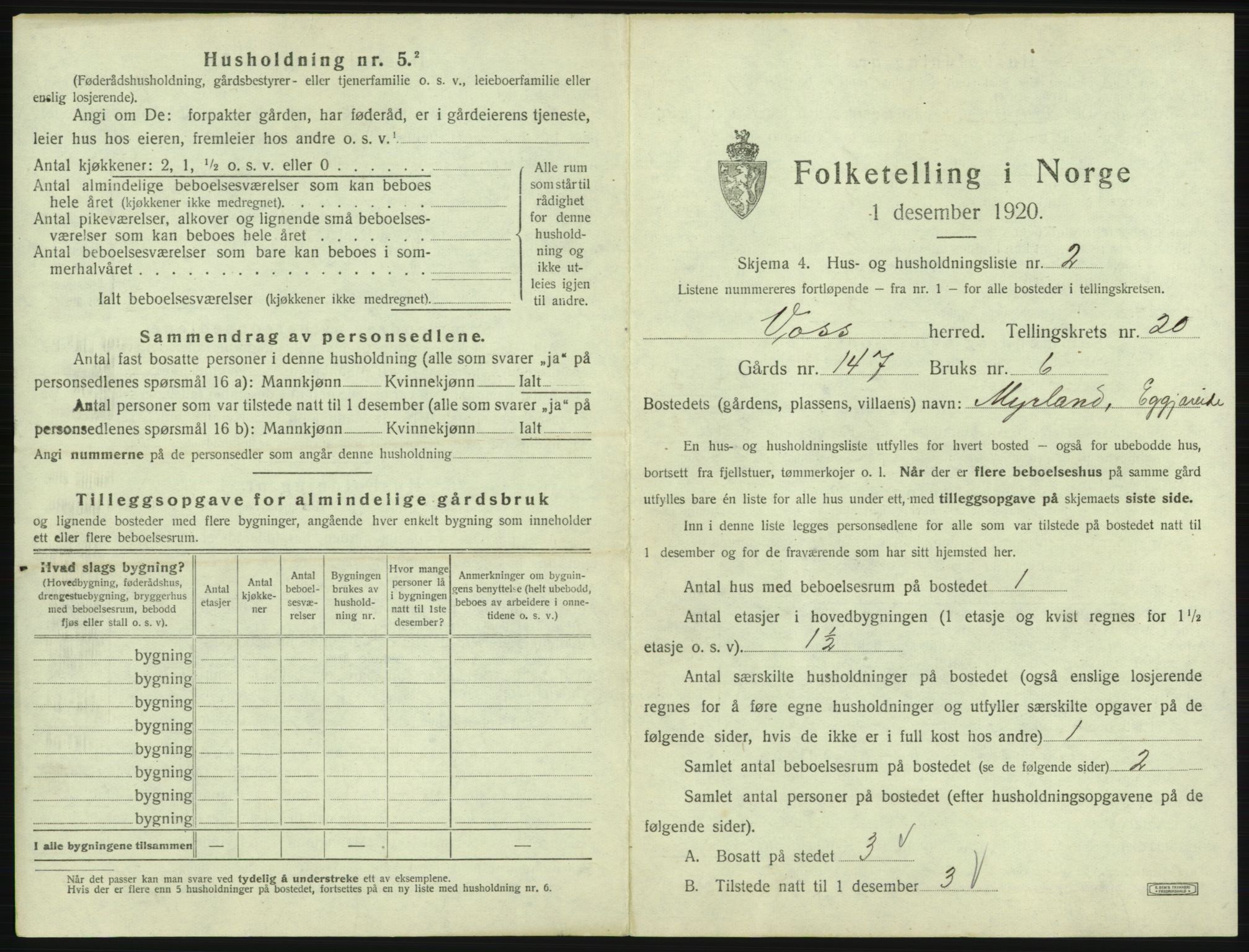 SAB, 1920 census for Voss, 1920, p. 1819