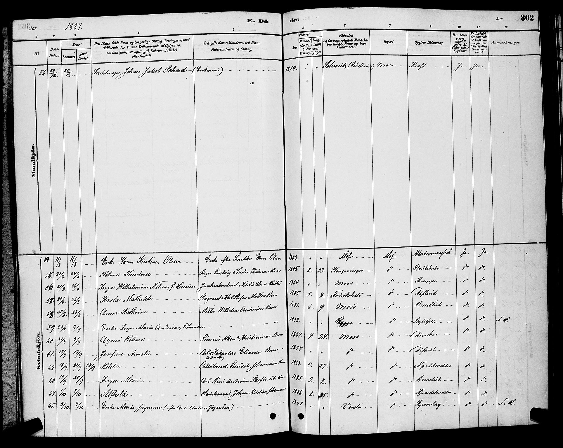 Moss prestekontor Kirkebøker, AV/SAO-A-2003/G/Ga/L0005: Parish register (copy) no. I 5, 1878-1888, p. 362