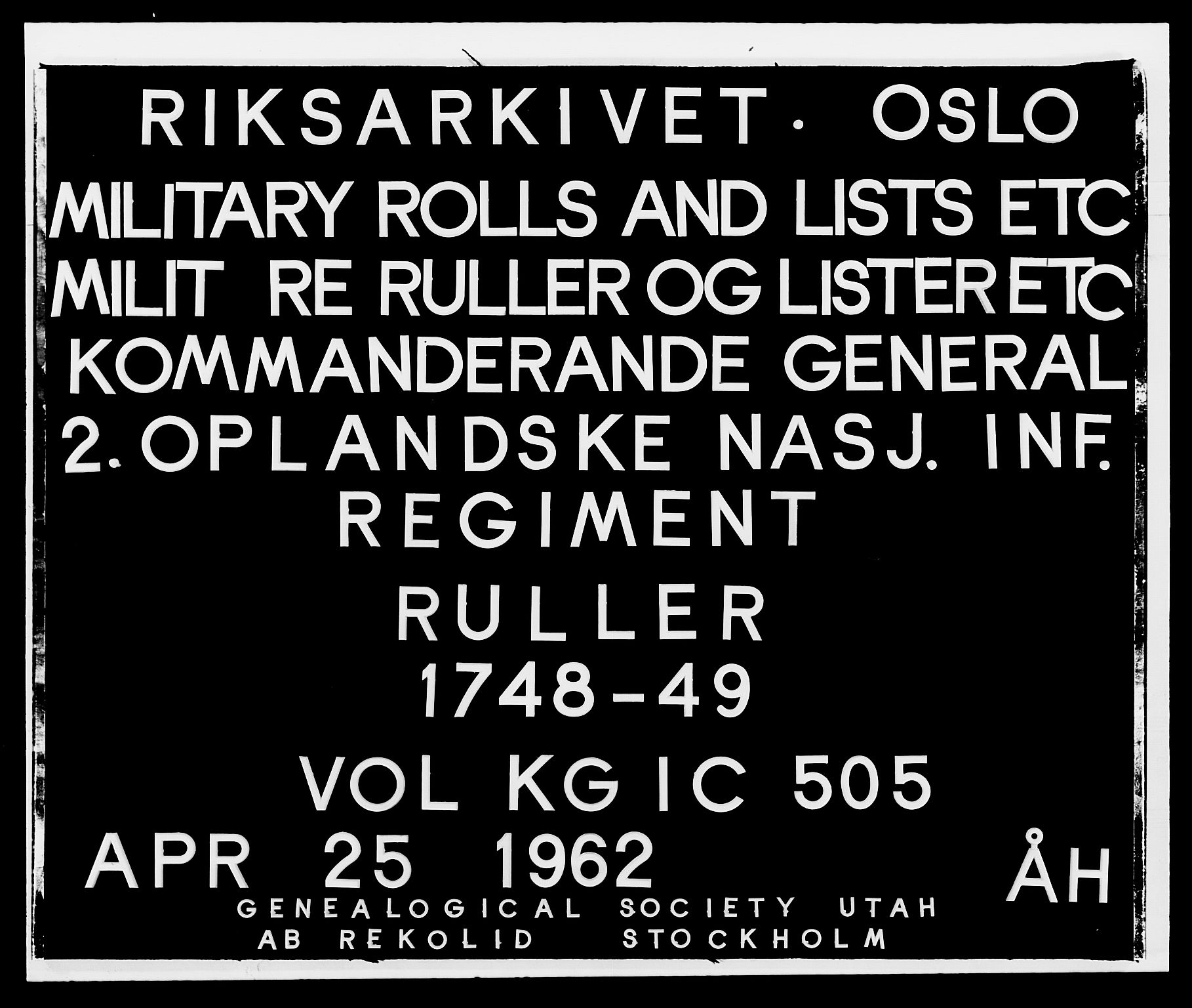 Kommanderende general (KG I) med Det norske krigsdirektorium, RA/EA-5419/E/Ea/L0505: 2. Opplandske regiment, 1748, p. 1