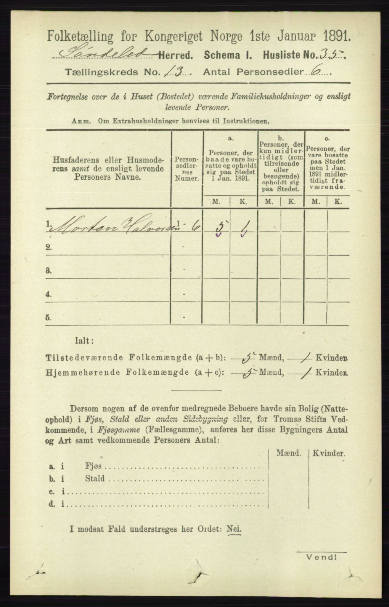 RA, 1891 census for 0913 Søndeled, 1891, p. 3900