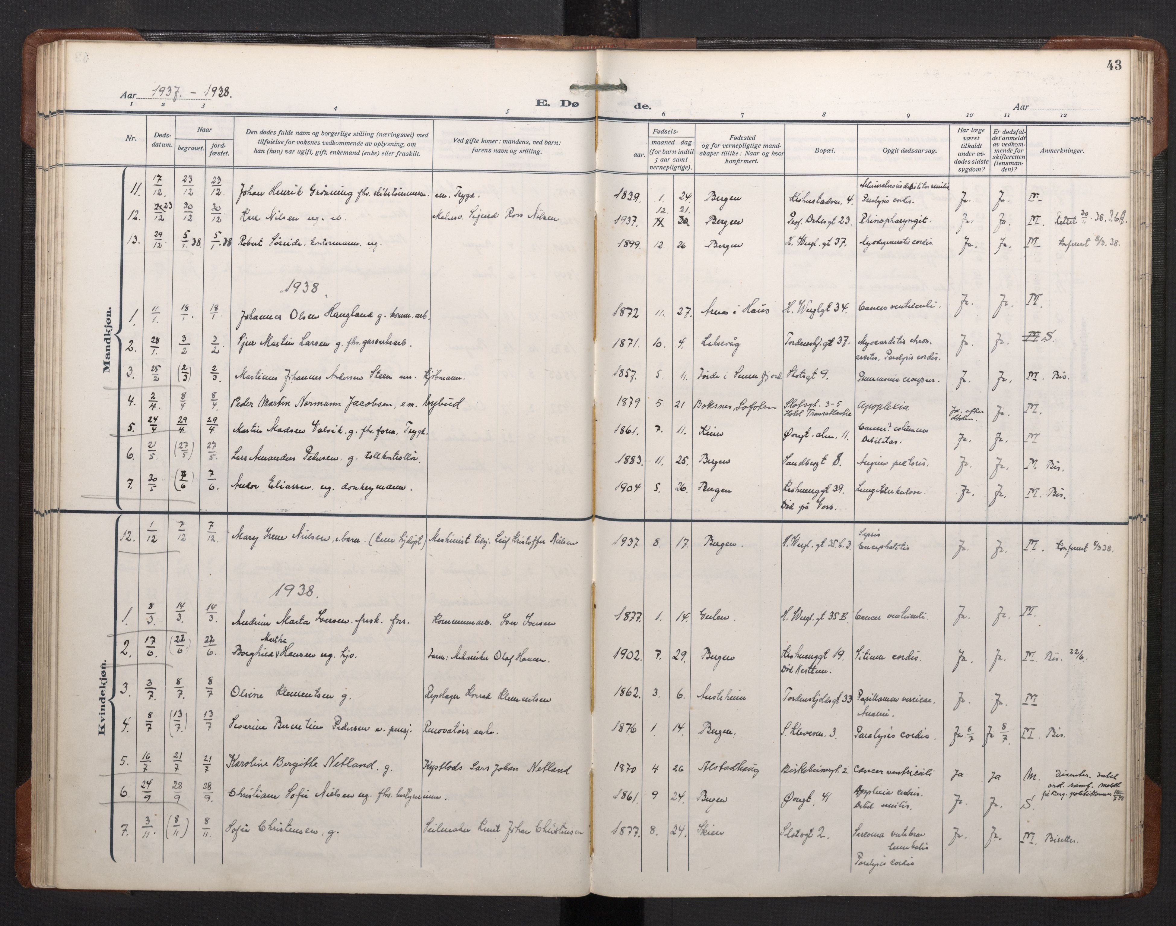 Mariakirken Sokneprestembete, SAB/A-76901/H/Haa/L0020: Parish register (official) no. E 1, 1918-1956, p. 42b-43a
