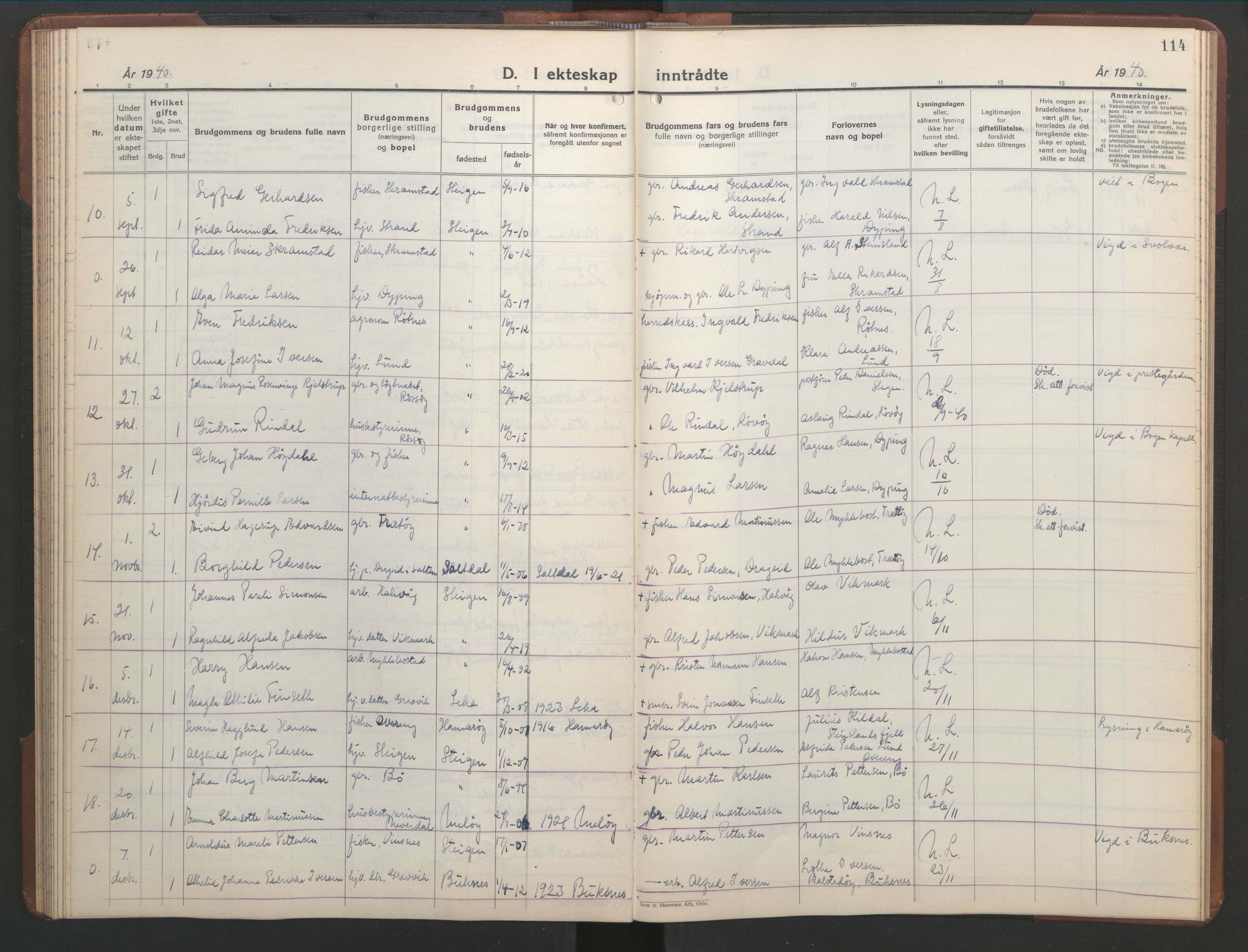 Ministerialprotokoller, klokkerbøker og fødselsregistre - Nordland, AV/SAT-A-1459/855/L0818: Parish register (copy) no. 855C07, 1935-1949, p. 114