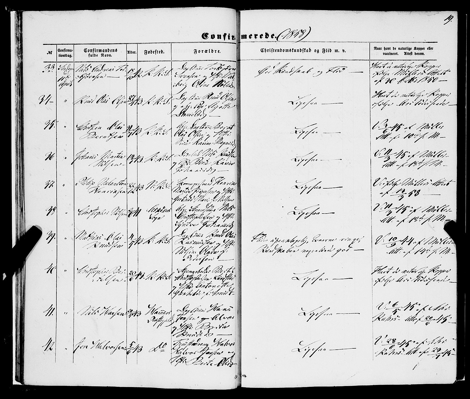 Korskirken sokneprestembete, AV/SAB-A-76101/H/Haa/L0069: Curate's parish register no. A 4, 1856-1869, p. 19