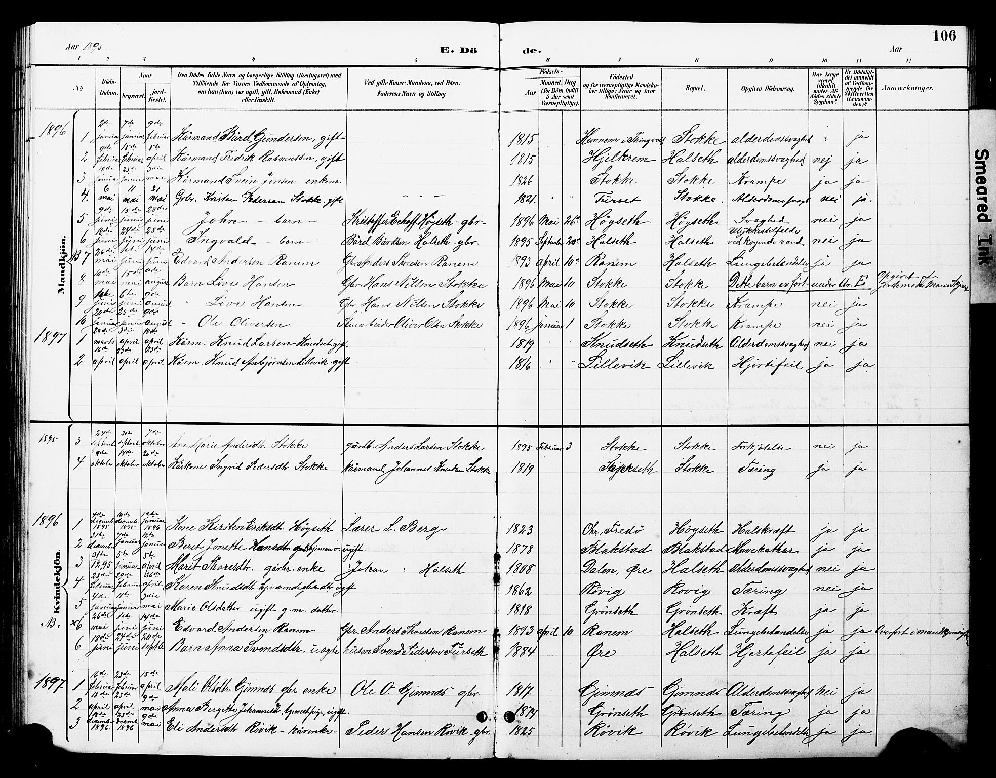 Ministerialprotokoller, klokkerbøker og fødselsregistre - Møre og Romsdal, AV/SAT-A-1454/585/L0973: Parish register (copy) no. 585C01, 1893-1930, p. 106