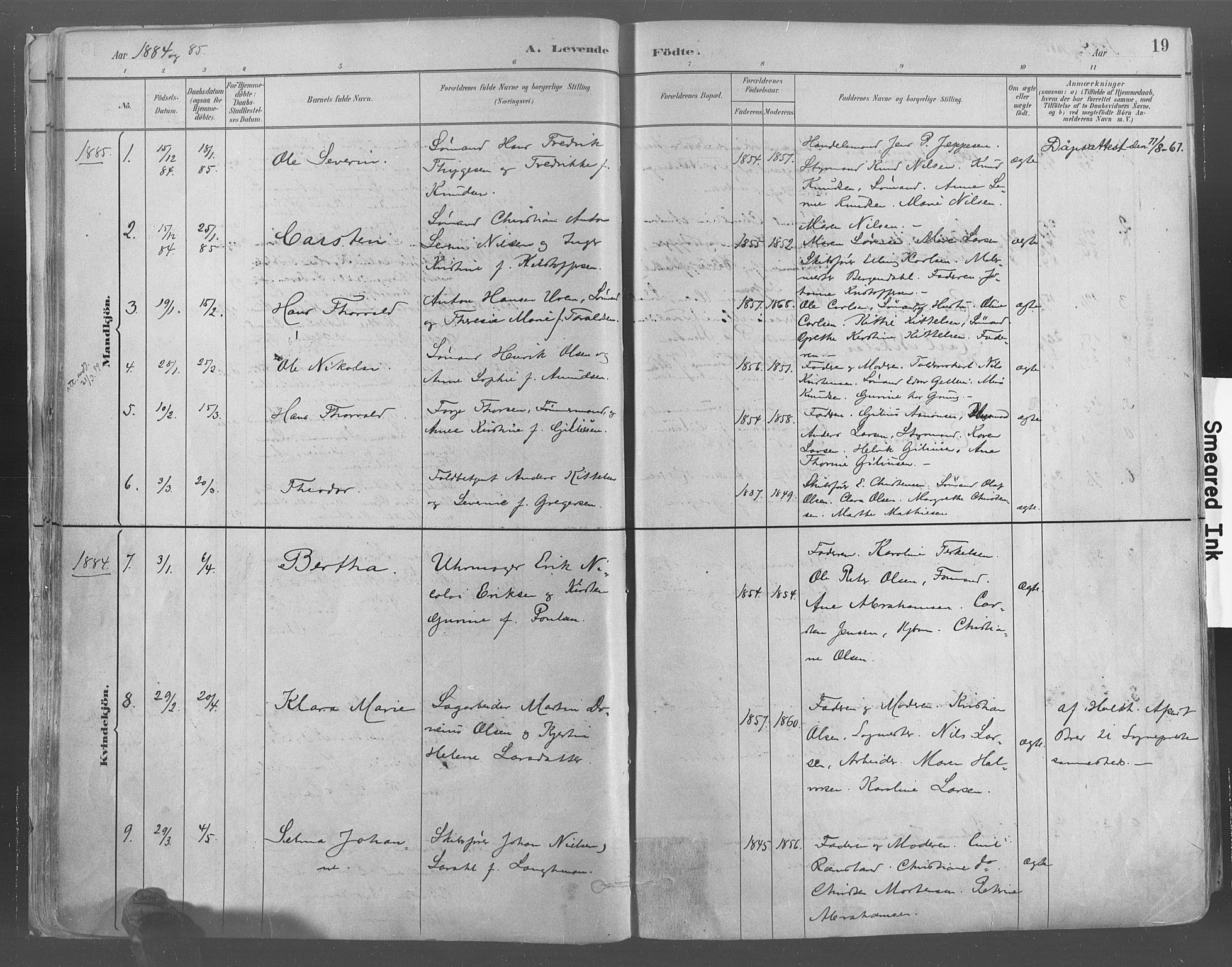 Risør sokneprestkontor, SAK/1111-0035/F/Fa/L0005: Parish register (official) no. A 5, 1883-1895, p. 19