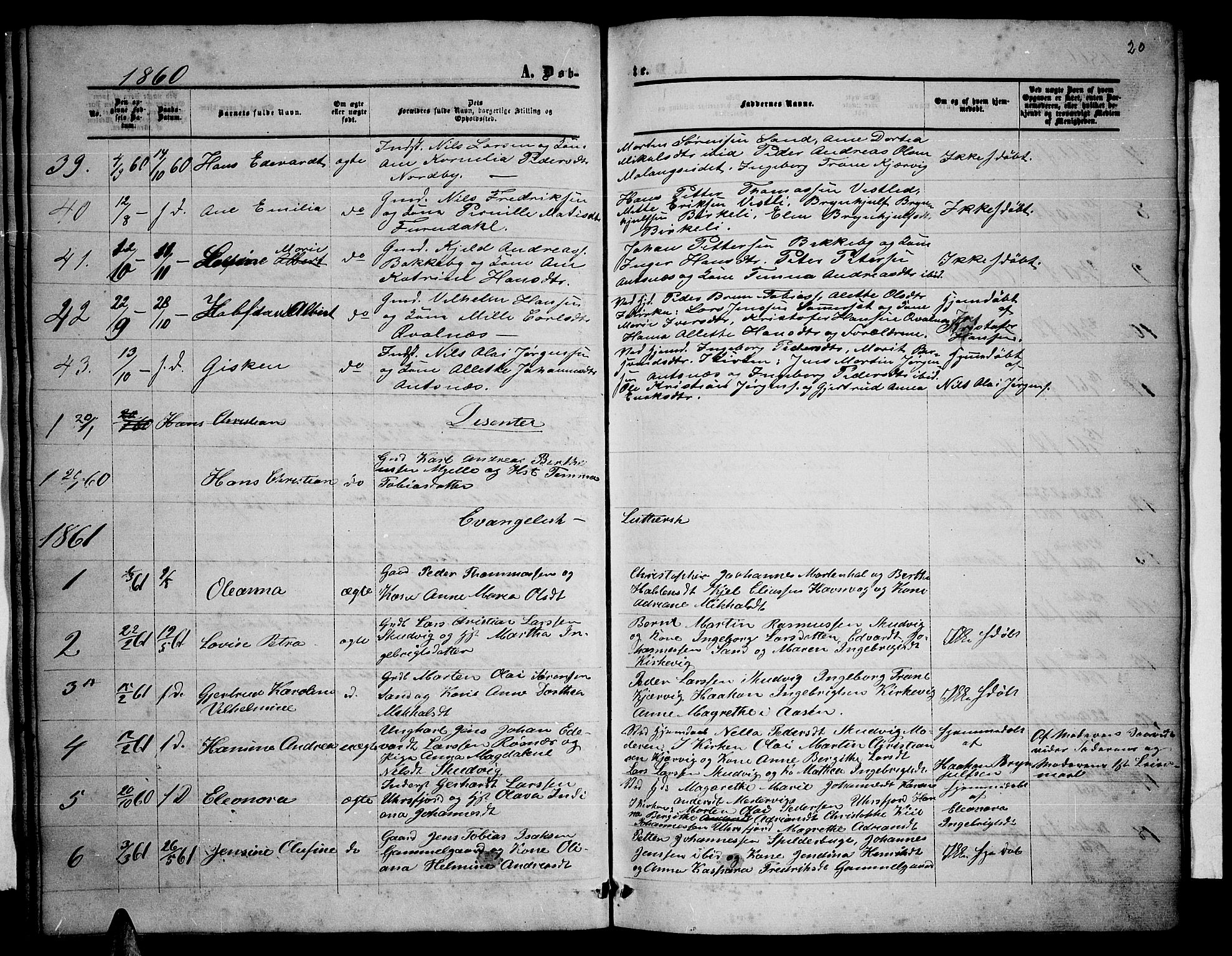 Balsfjord sokneprestembete, AV/SATØ-S-1303/G/Gab/L0001klokker: Parish register (copy) no. 1, 1856-1869, p. 20
