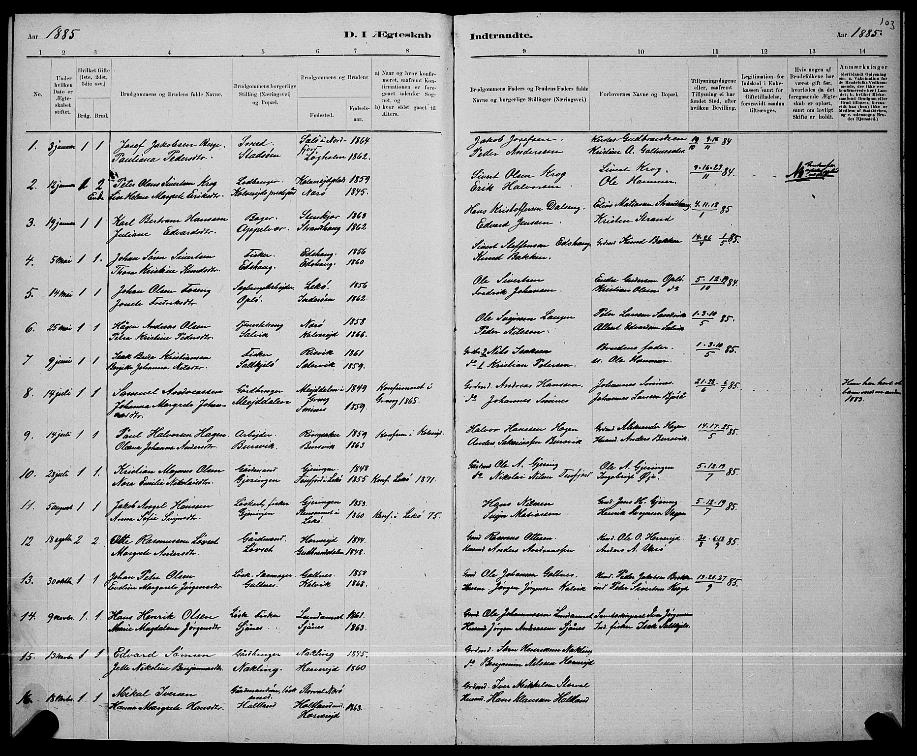 Ministerialprotokoller, klokkerbøker og fødselsregistre - Nord-Trøndelag, SAT/A-1458/780/L0651: Parish register (copy) no. 780C03, 1884-1898, p. 103