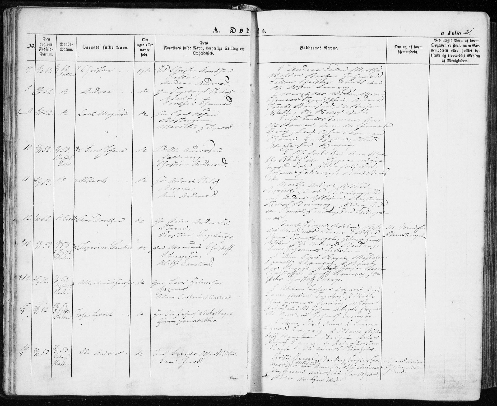 Ministerialprotokoller, klokkerbøker og fødselsregistre - Sør-Trøndelag, SAT/A-1456/634/L0530: Parish register (official) no. 634A06, 1852-1860, p. 21