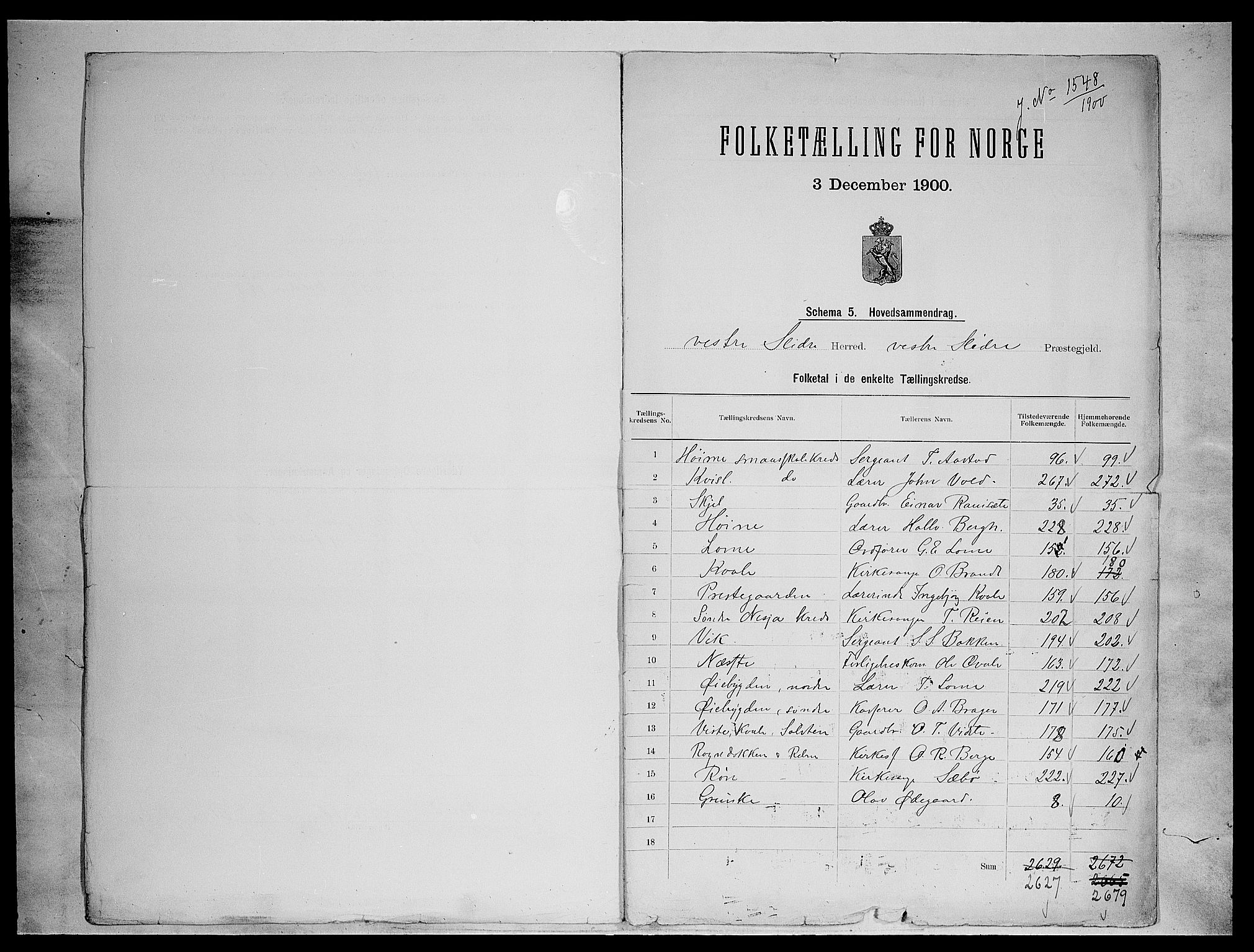 SAH, 1900 census for Vestre Slidre, 1900, p. 2