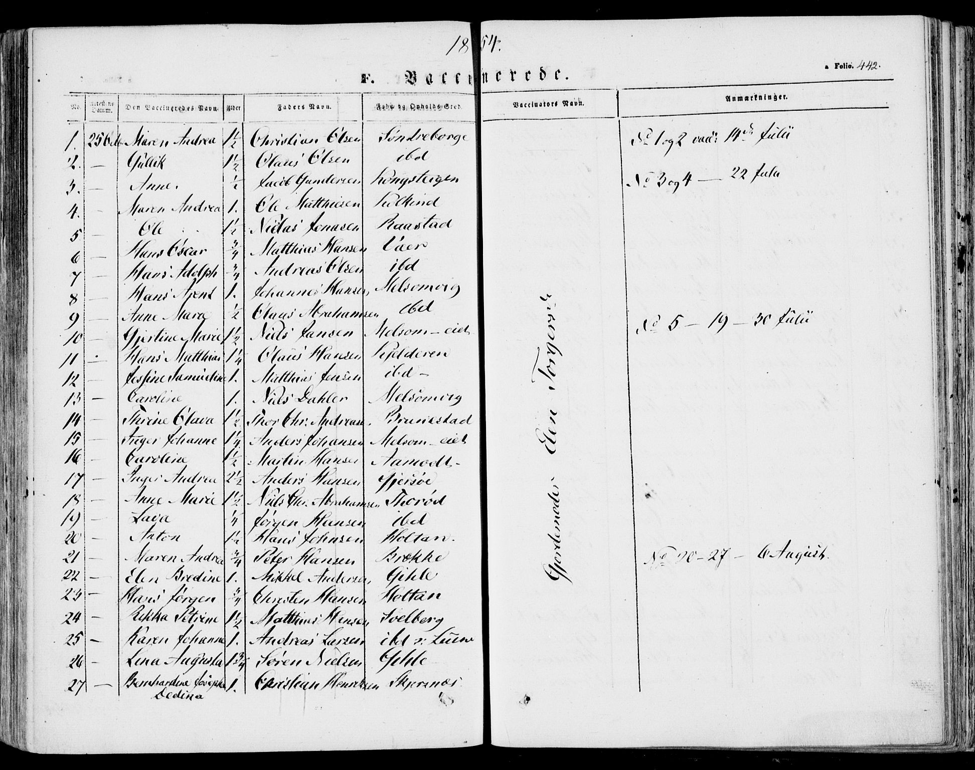 Stokke kirkebøker, SAKO/A-320/F/Fa/L0007: Parish register (official) no. I 7, 1844-1857, p. 442