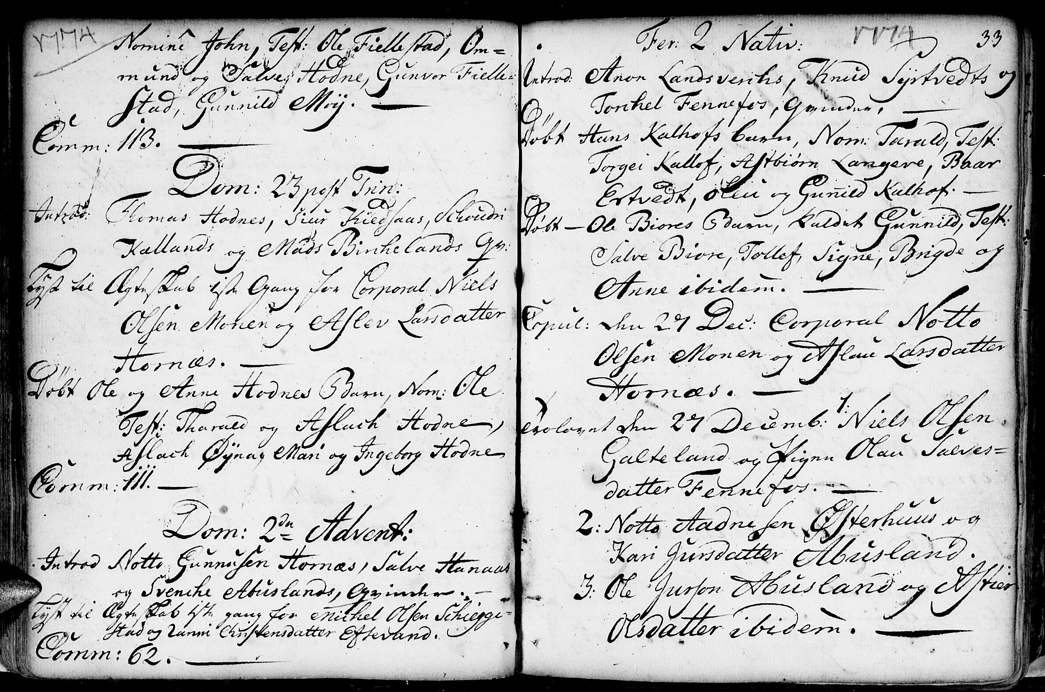 Evje sokneprestkontor, AV/SAK-1111-0008/F/Fa/Fab/L0002: Parish register (official) no. A 2, 1765-1816, p. 33