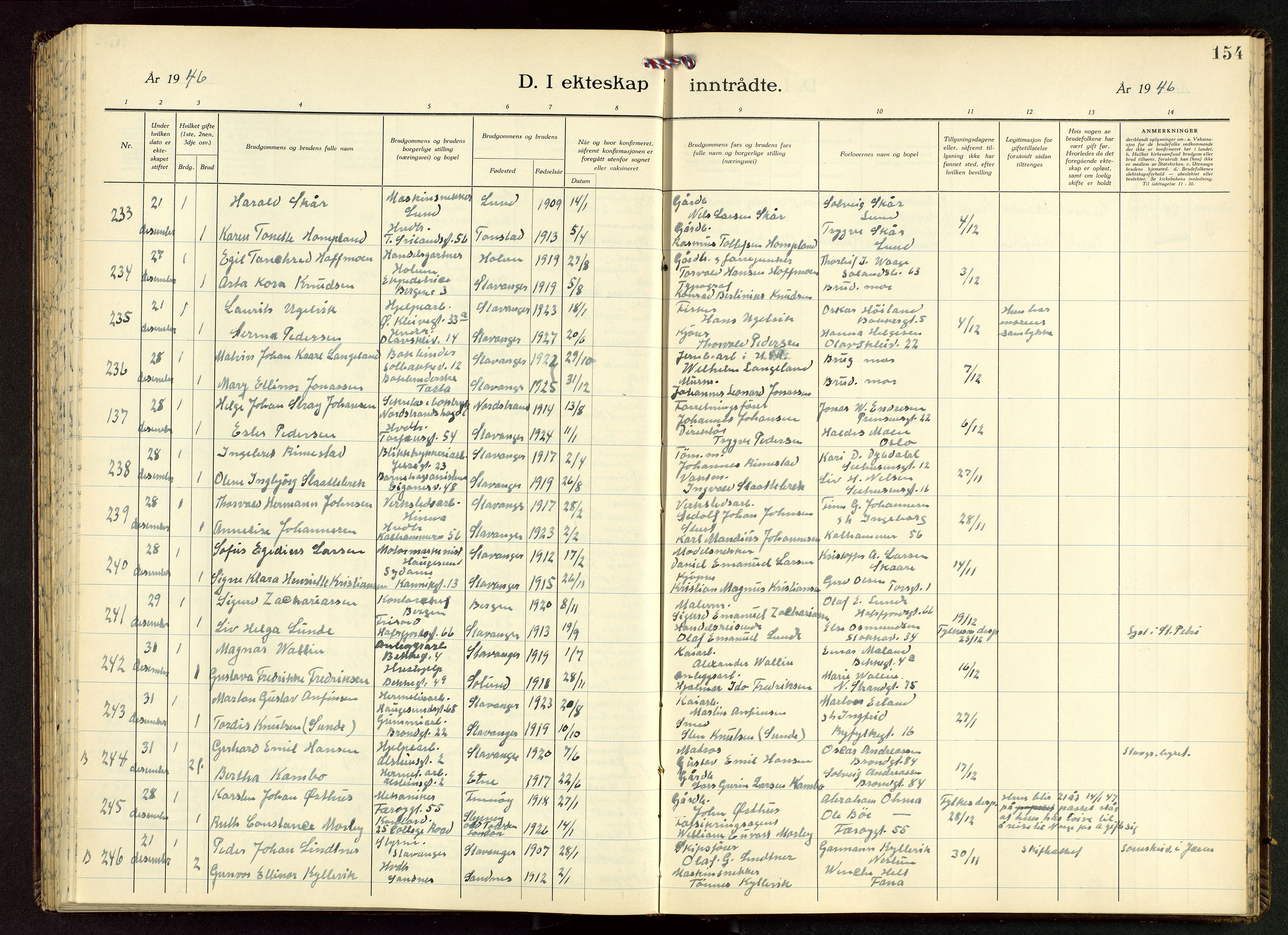 Domkirken sokneprestkontor, AV/SAST-A-101812/001/30/30BB/L0022: Parish register (copy) no. B 22, 1937-1949, p. 154