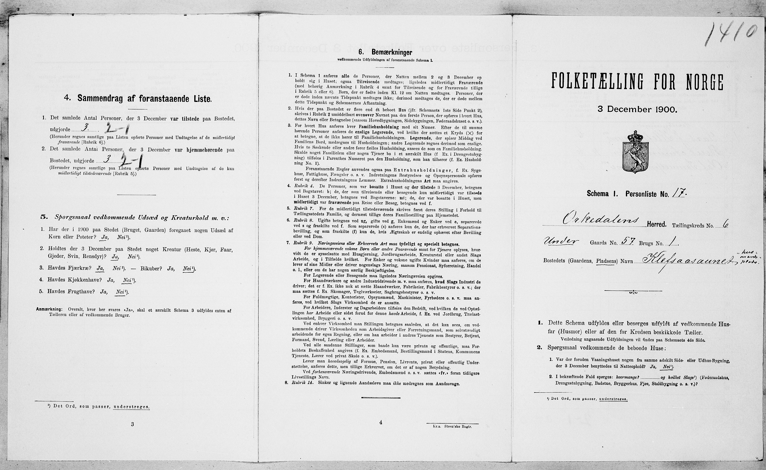 SAT, 1900 census for Orkdal, 1900, p. 1011