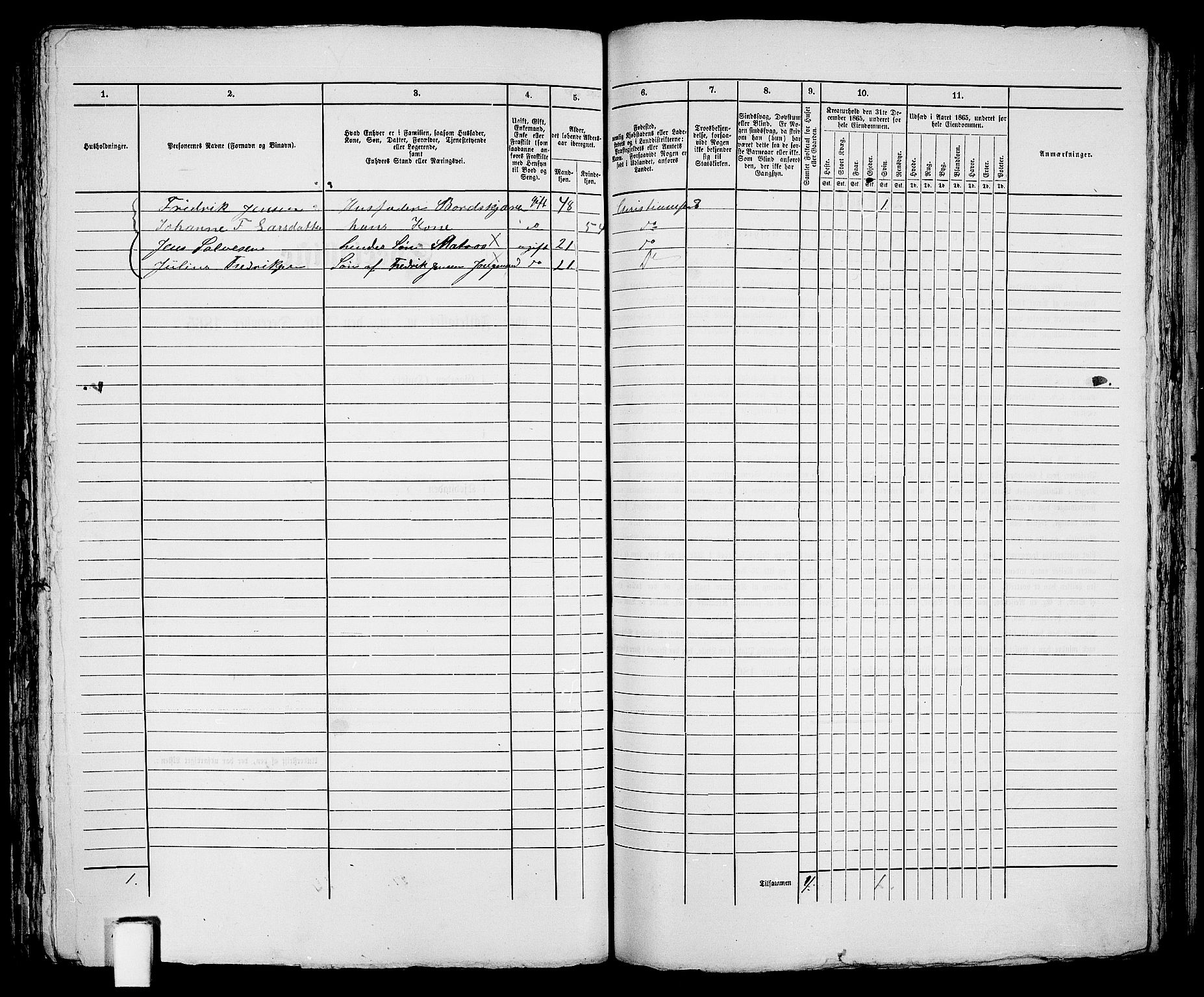 RA, 1865 census for Kristiansand, 1865, p. 1355