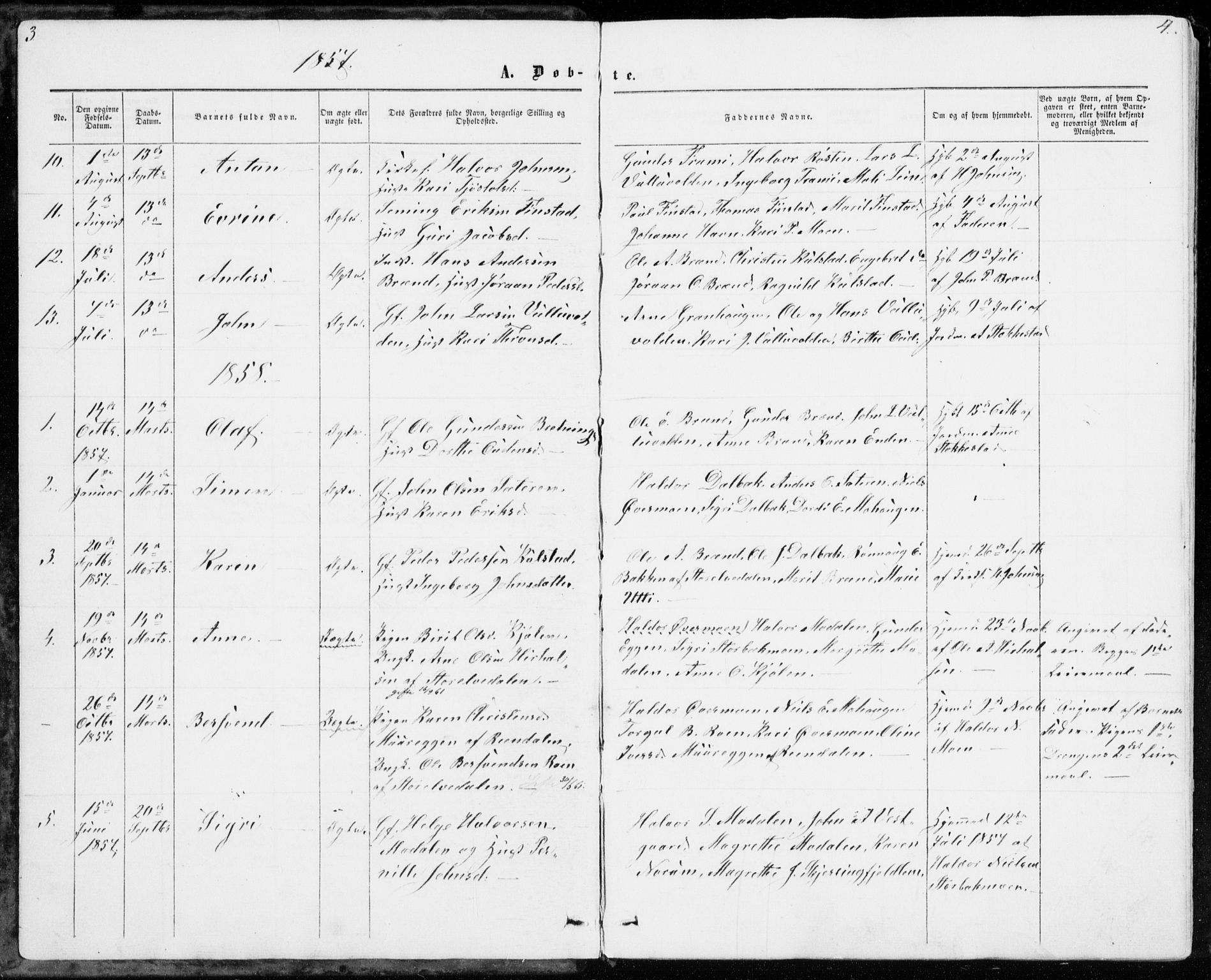 Sollia prestekontor, SAH/PREST-050/H/Ha/Haa/L0001: Parish register (official) no. 1, 1856-1885, p. 3-4