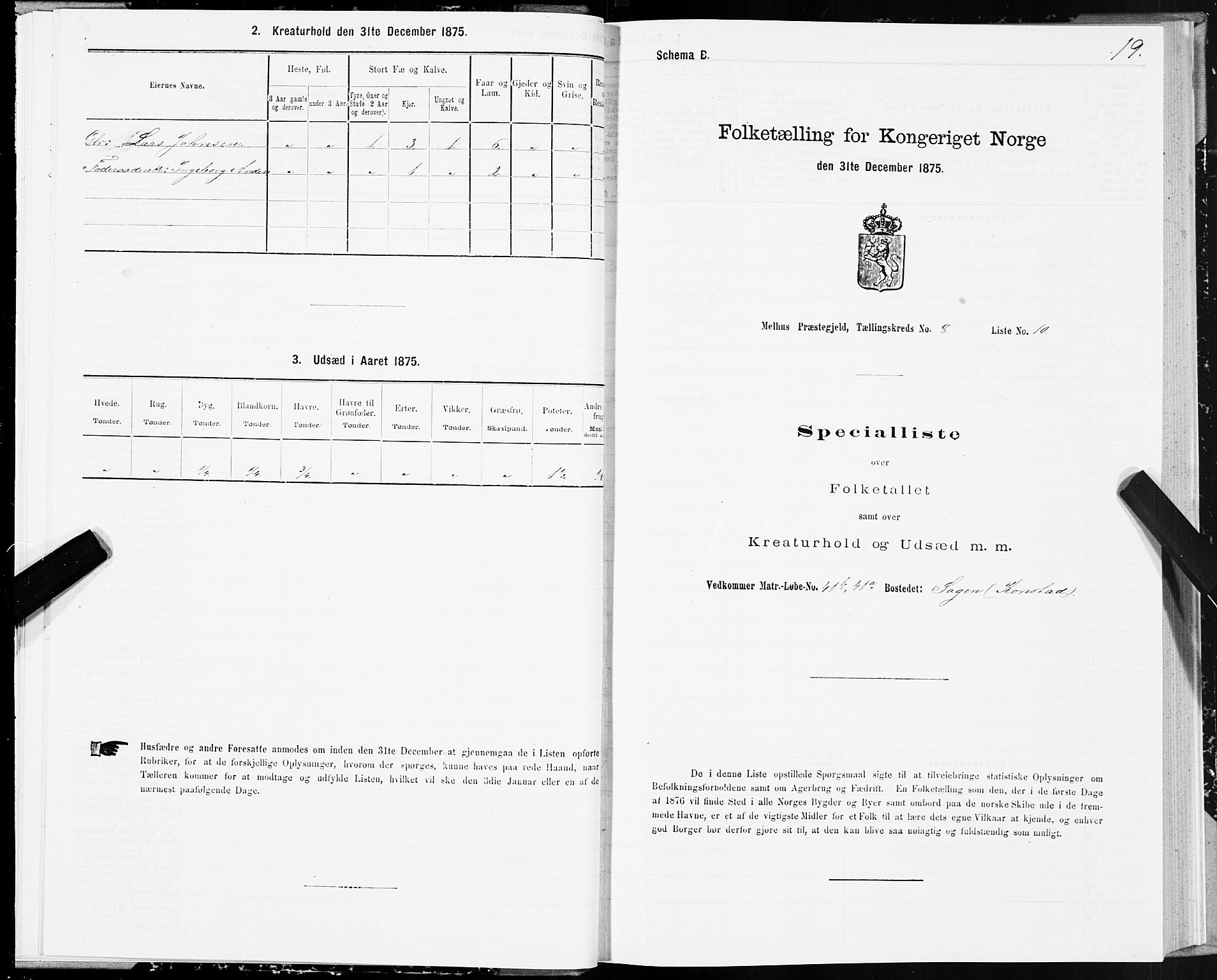 SAT, 1875 census for 1653P Melhus, 1875, p. 7019