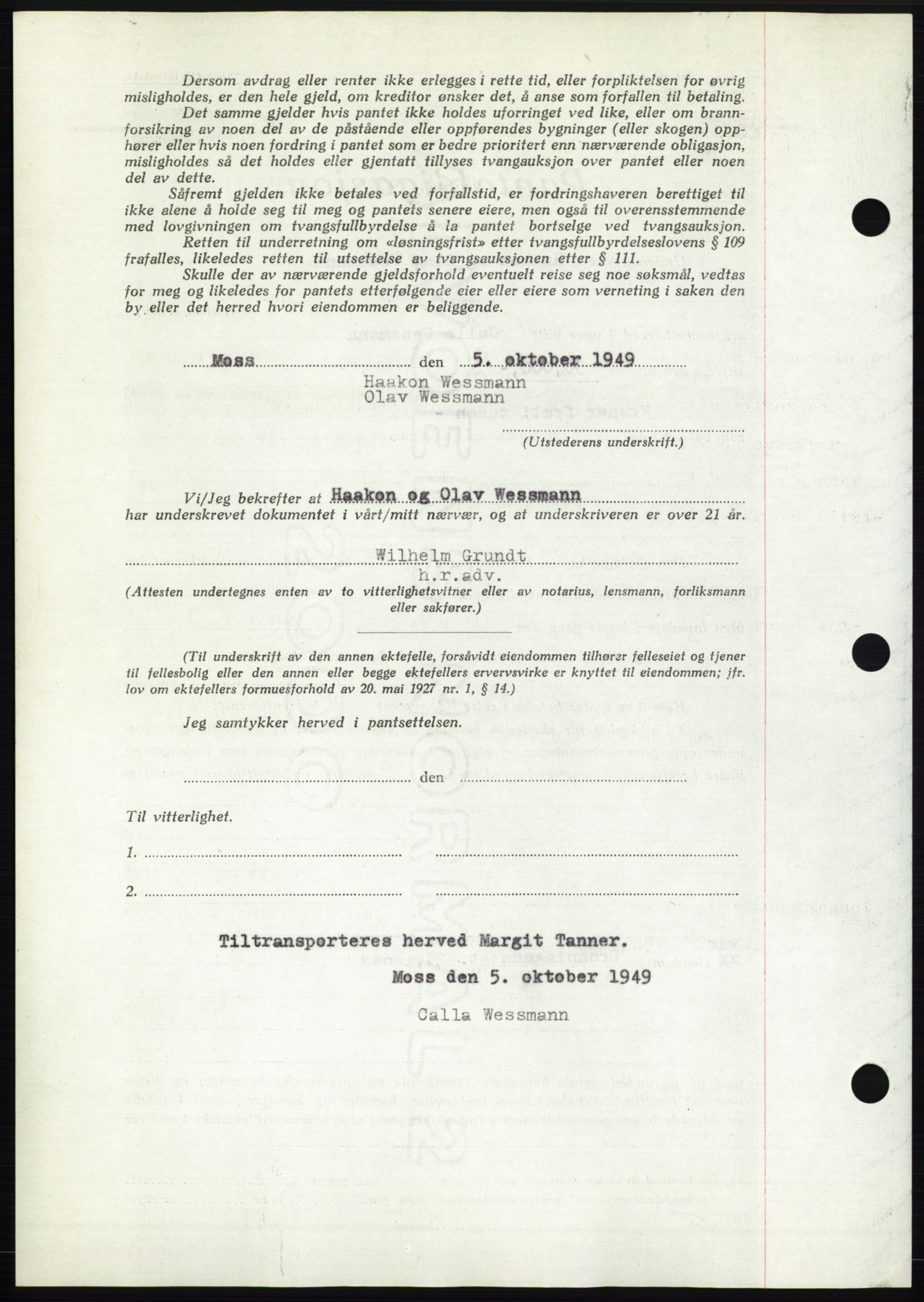 Moss sorenskriveri, SAO/A-10168: Mortgage book no. B23, 1949-1950, Diary no: : 3291/1949