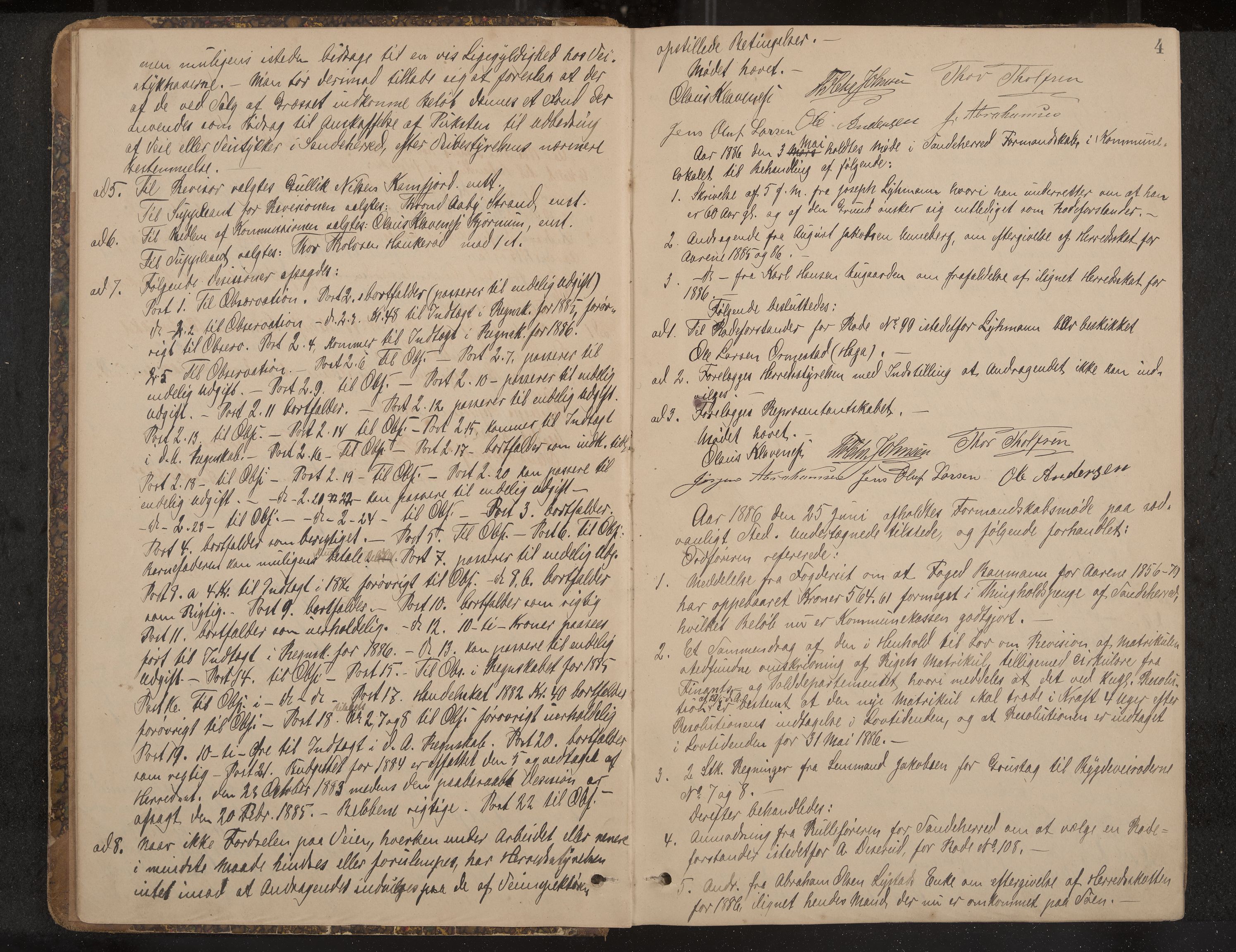 Sandar formannskap og sentraladministrasjon, IKAK/0724021/A/Aa/L0001: Møtebok, 1886-1895, p. 4