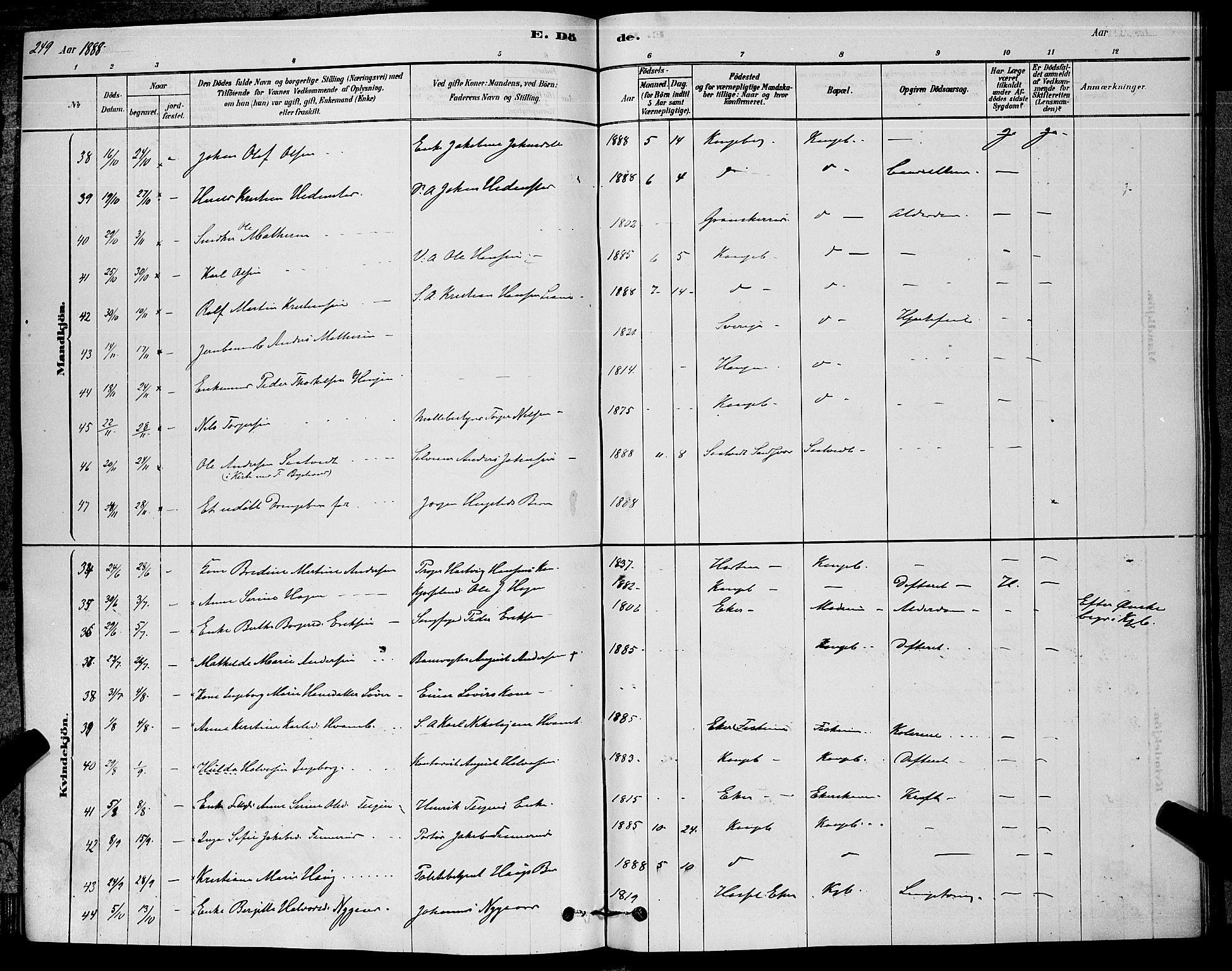 Kongsberg kirkebøker, AV/SAKO-A-22/G/Ga/L0005: Parish register (copy) no. 5, 1878-1889, p. 249