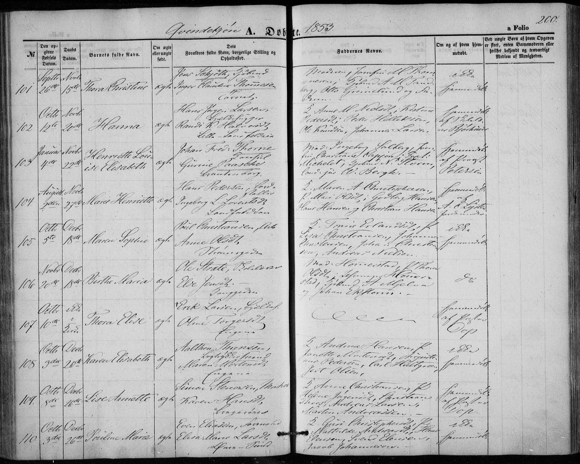 Bragernes kirkebøker, AV/SAKO-A-6/F/Fb/L0002: Parish register (official) no. II 2, 1848-1859, p. 200