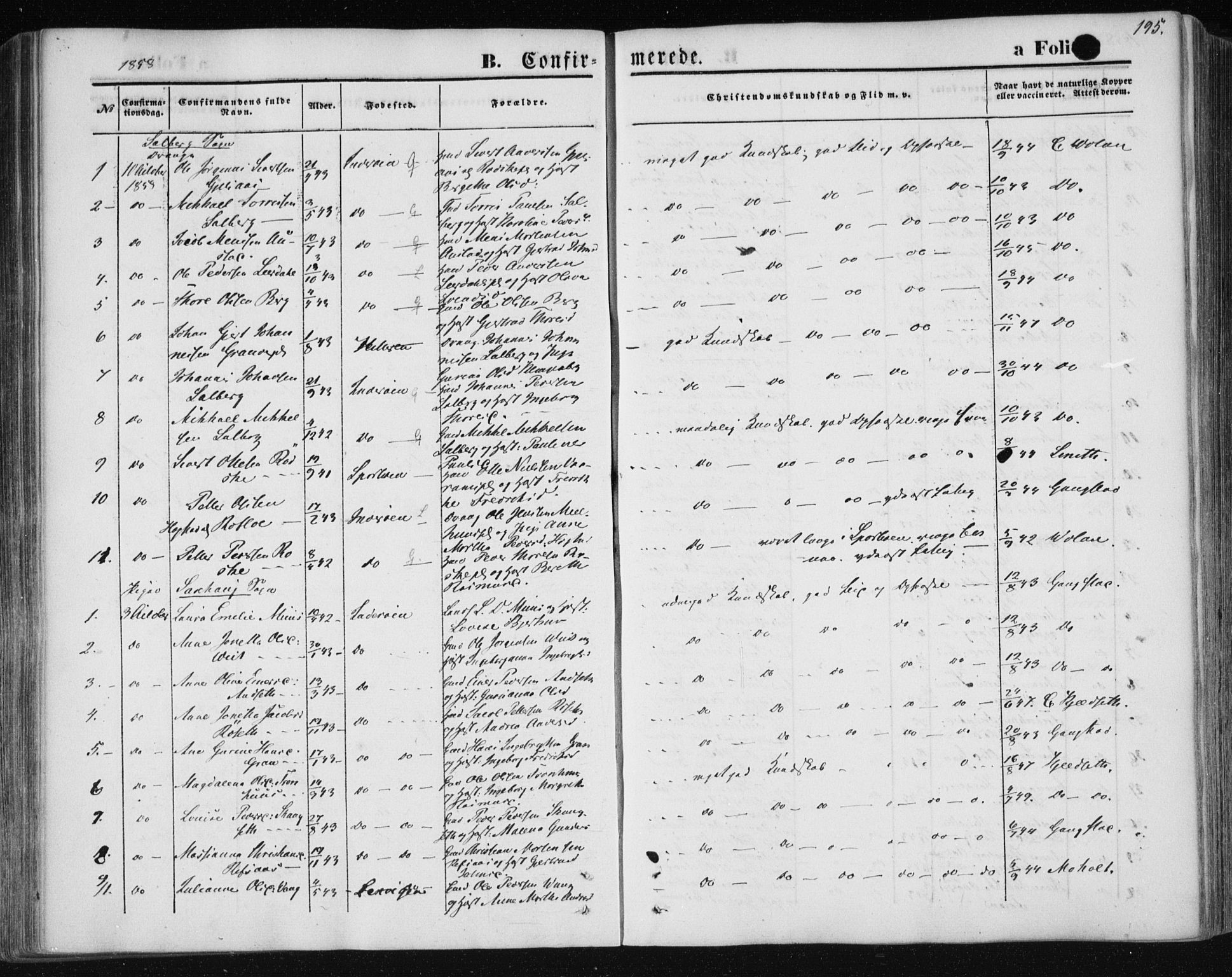 Ministerialprotokoller, klokkerbøker og fødselsregistre - Nord-Trøndelag, SAT/A-1458/730/L0283: Parish register (official) no. 730A08, 1855-1865, p. 195