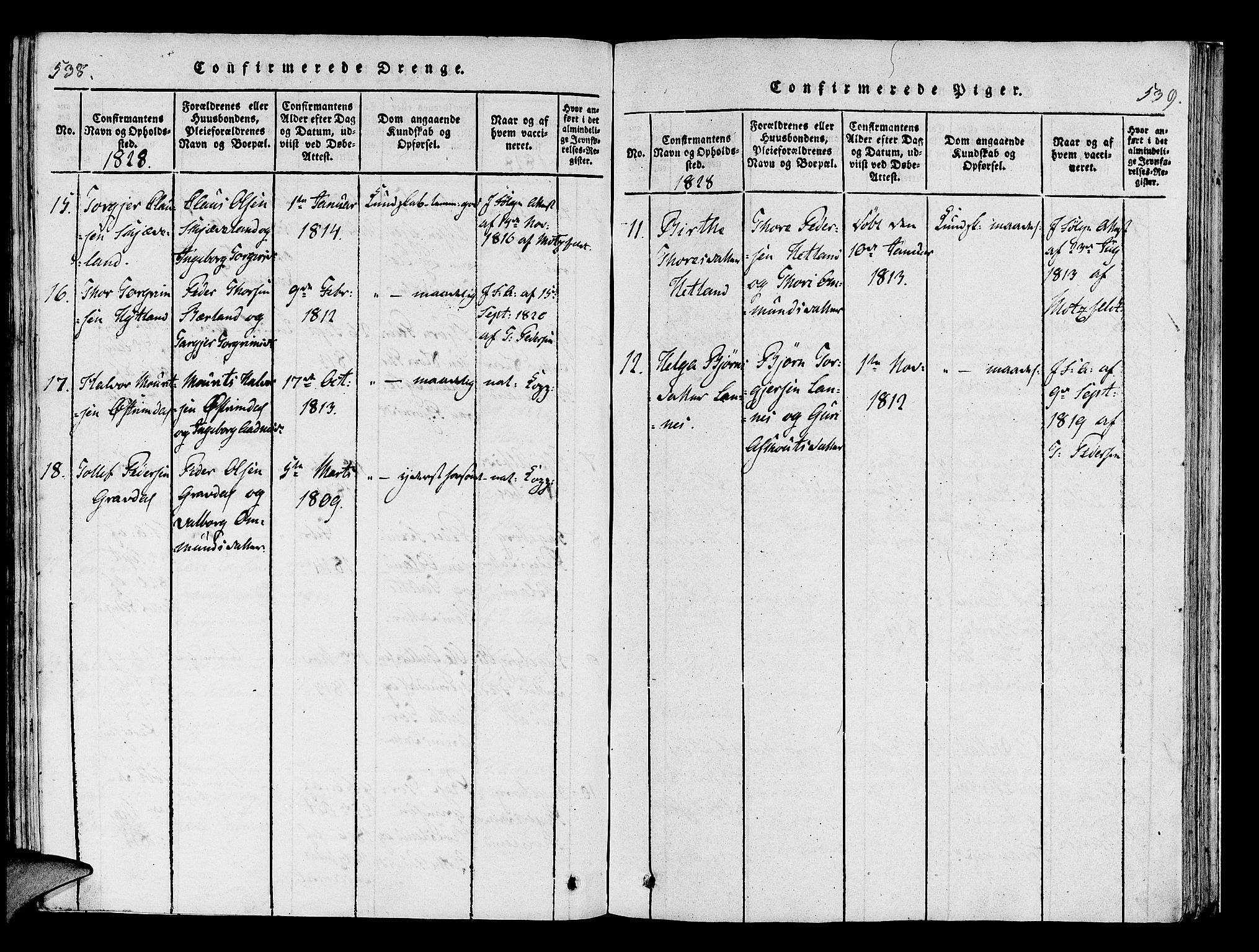 Helleland sokneprestkontor, SAST/A-101810: Parish register (official) no. A 5, 1815-1834, p. 538-539