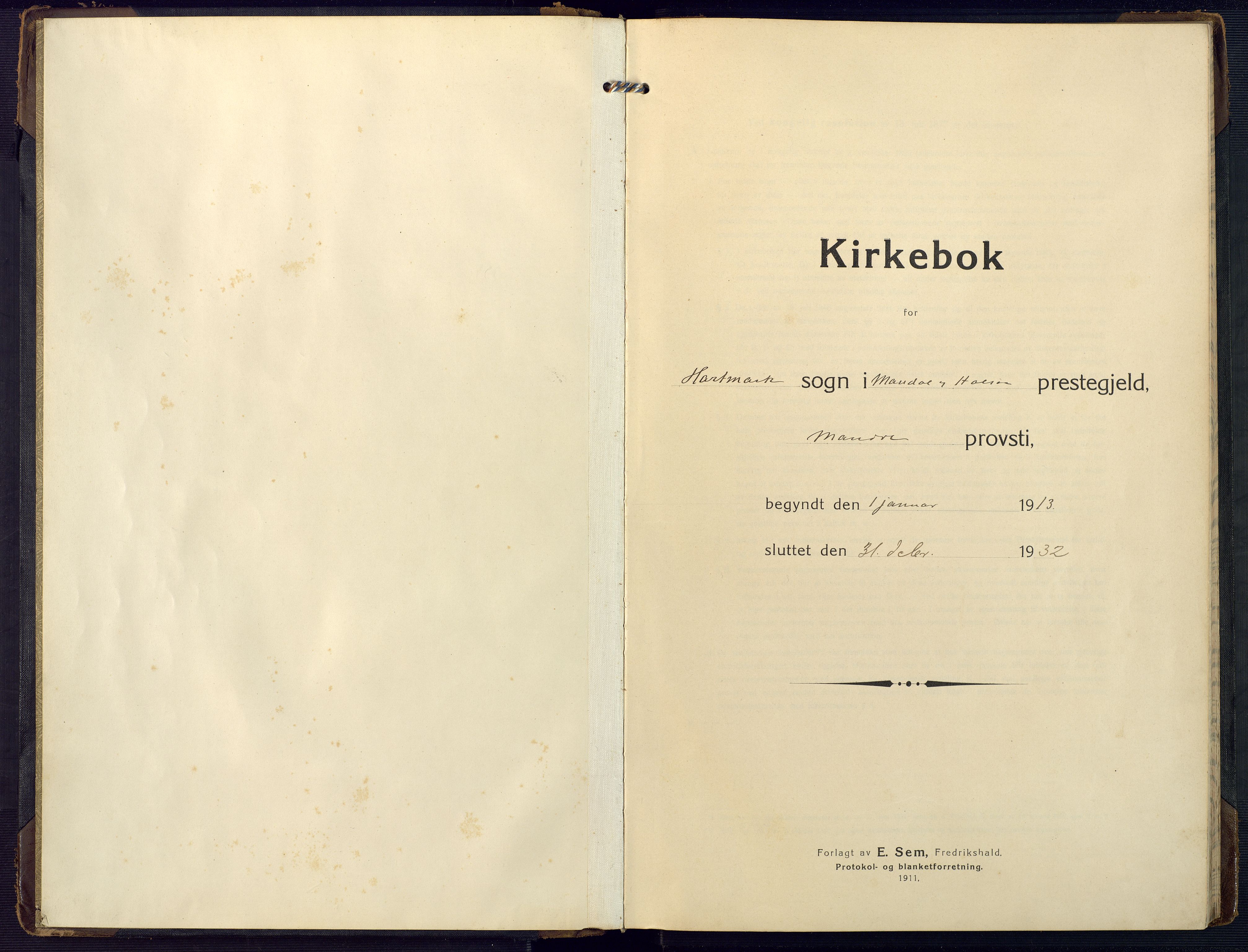 Mandal sokneprestkontor, AV/SAK-1111-0030/F/Fa/Fab/L0003: Parish register (official) no. A 3, 1913-1933