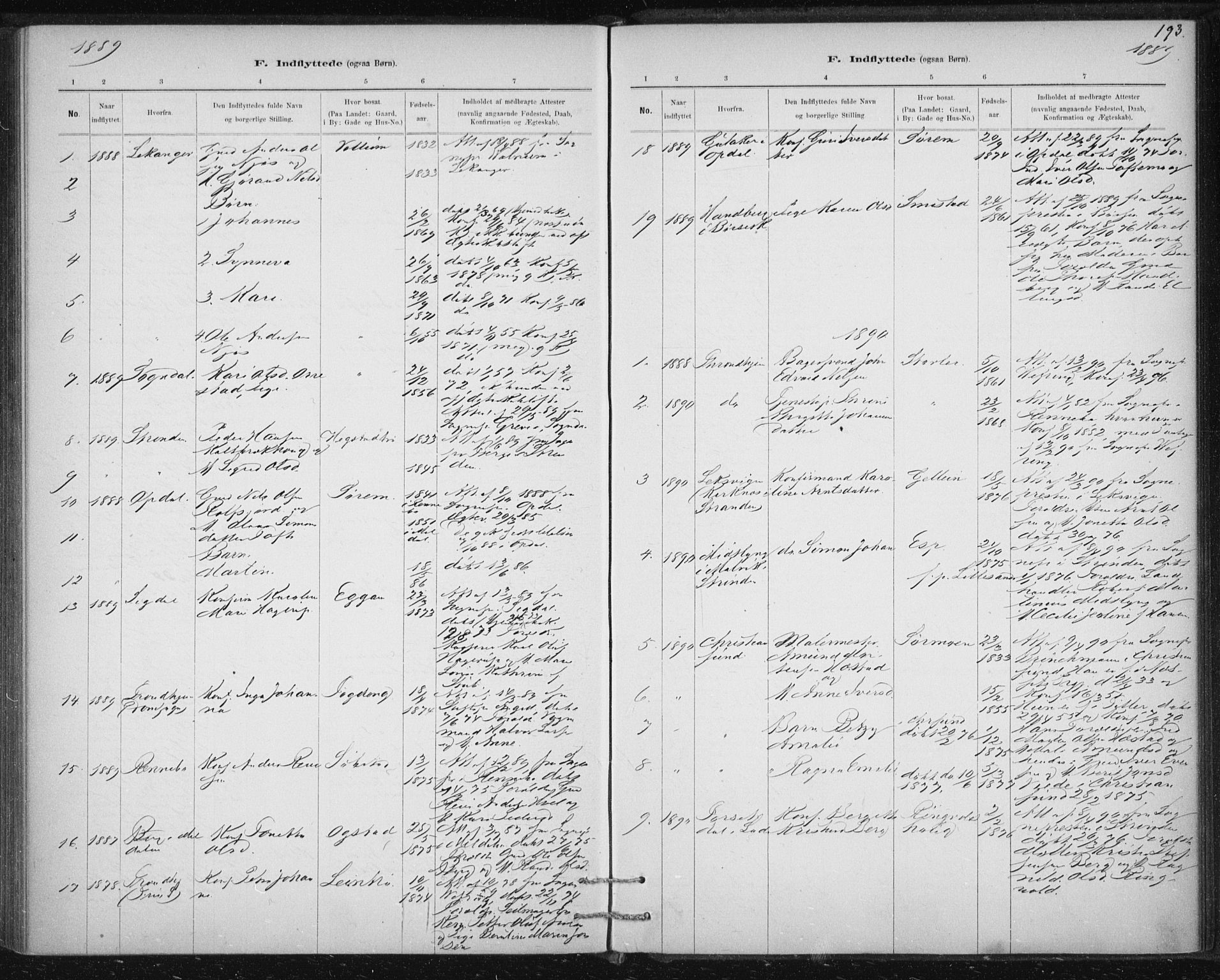 Ministerialprotokoller, klokkerbøker og fødselsregistre - Sør-Trøndelag, SAT/A-1456/613/L0392: Parish register (official) no. 613A01, 1887-1906, p. 193