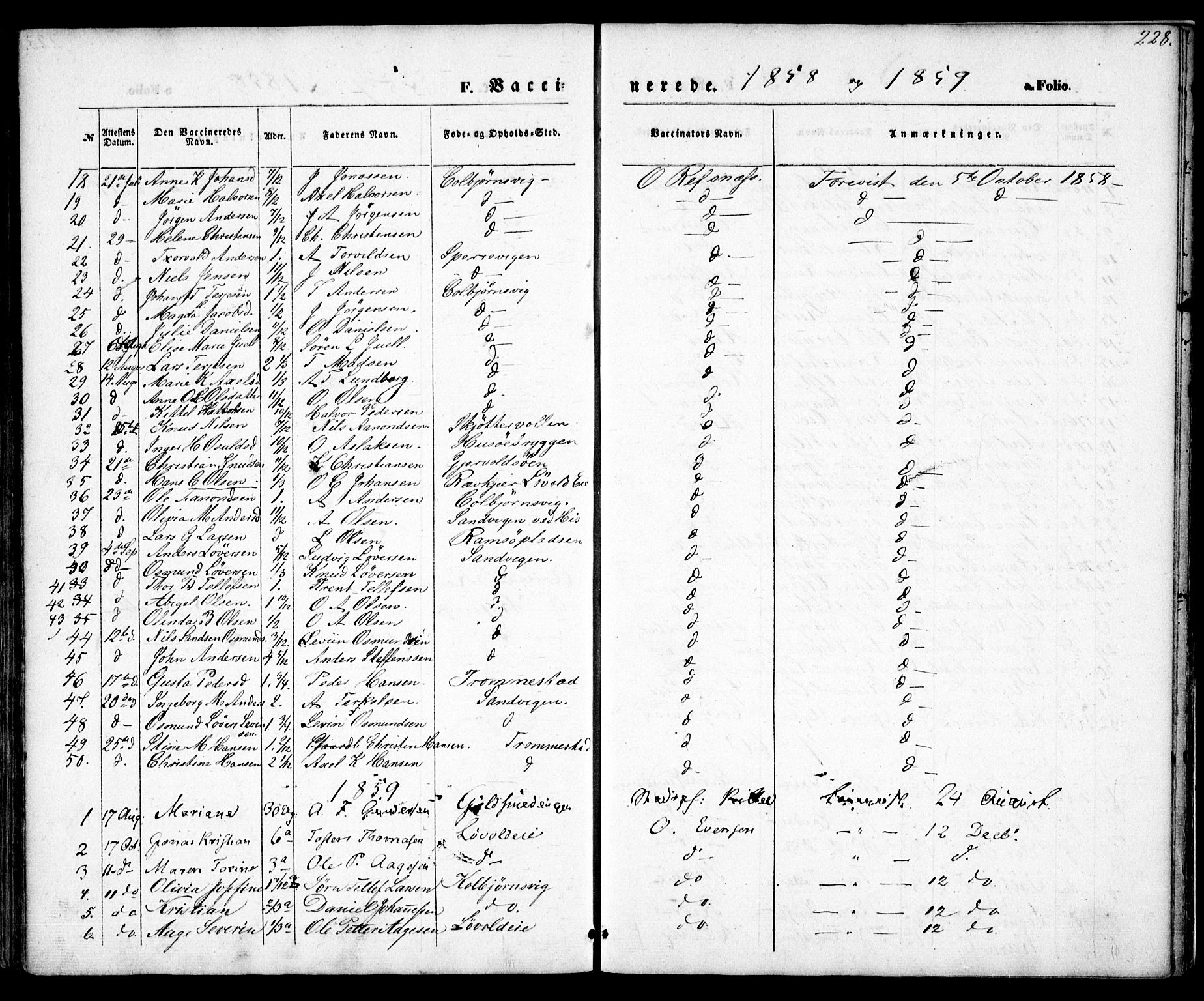Hisøy sokneprestkontor, SAK/1111-0020/F/Fa/L0001: Parish register (official) no. A 1, 1849-1871, p. 228