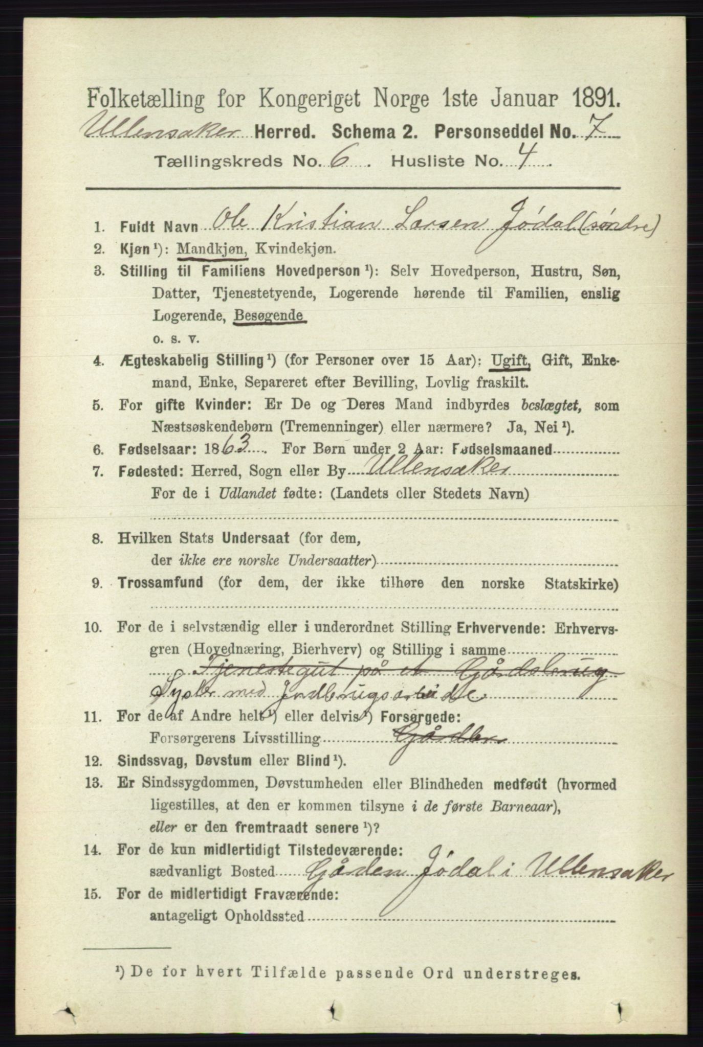 RA, 1891 census for 0235 Ullensaker, 1891, p. 2552