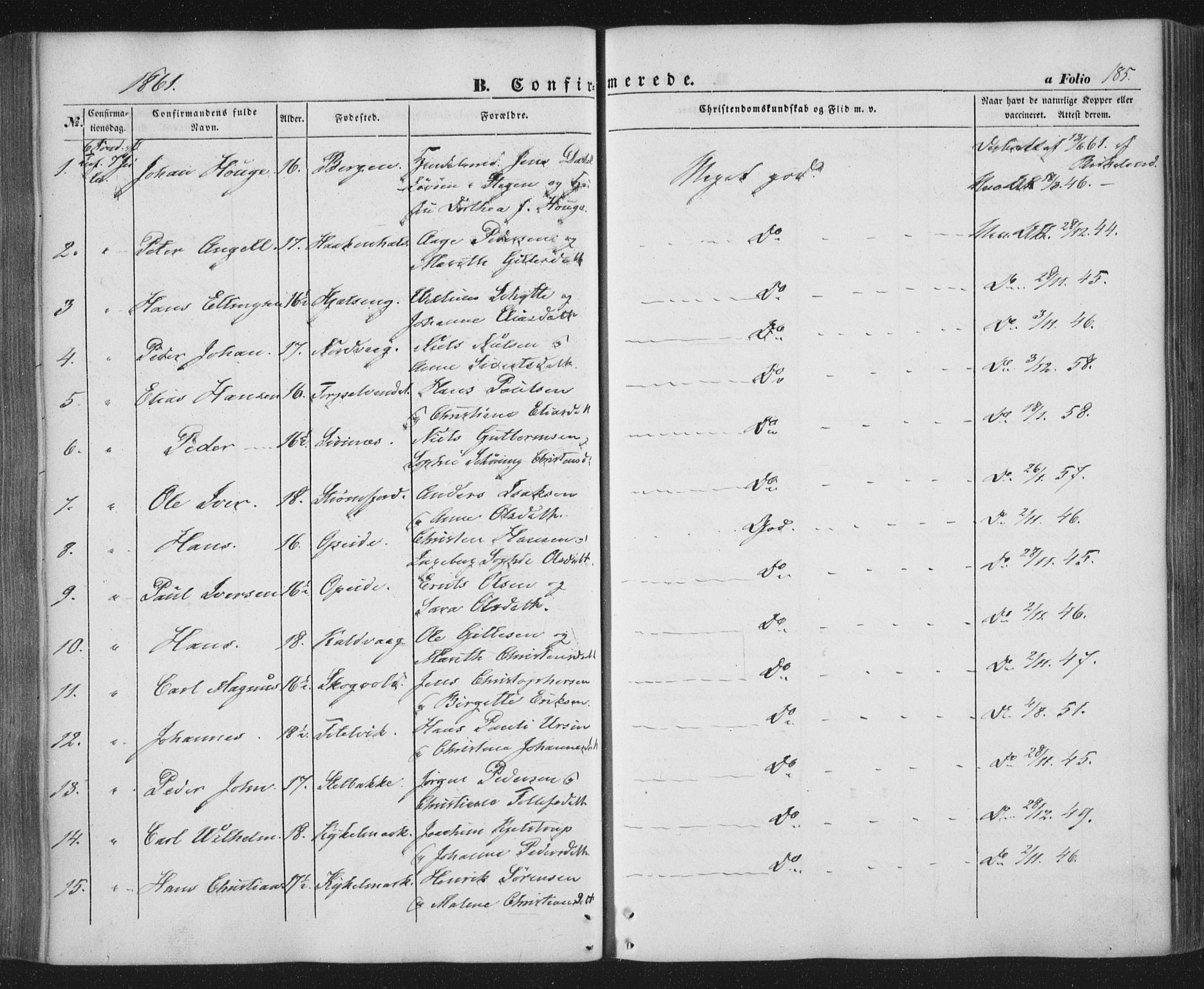 Ministerialprotokoller, klokkerbøker og fødselsregistre - Nordland, AV/SAT-A-1459/859/L0844: Parish register (official) no. 859A04, 1849-1862, p. 185