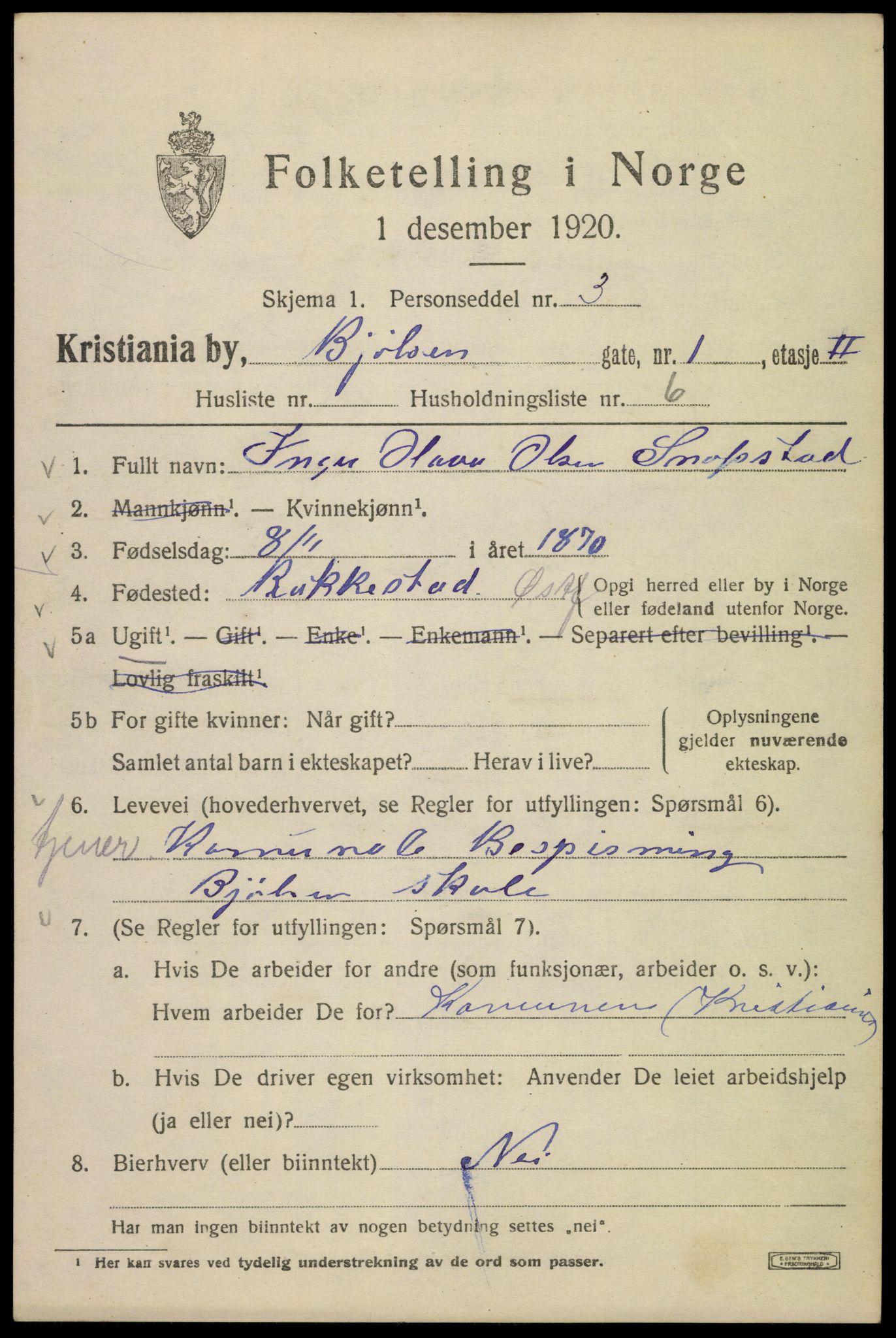 SAO, 1920 census for Kristiania, 1920, p. 162737