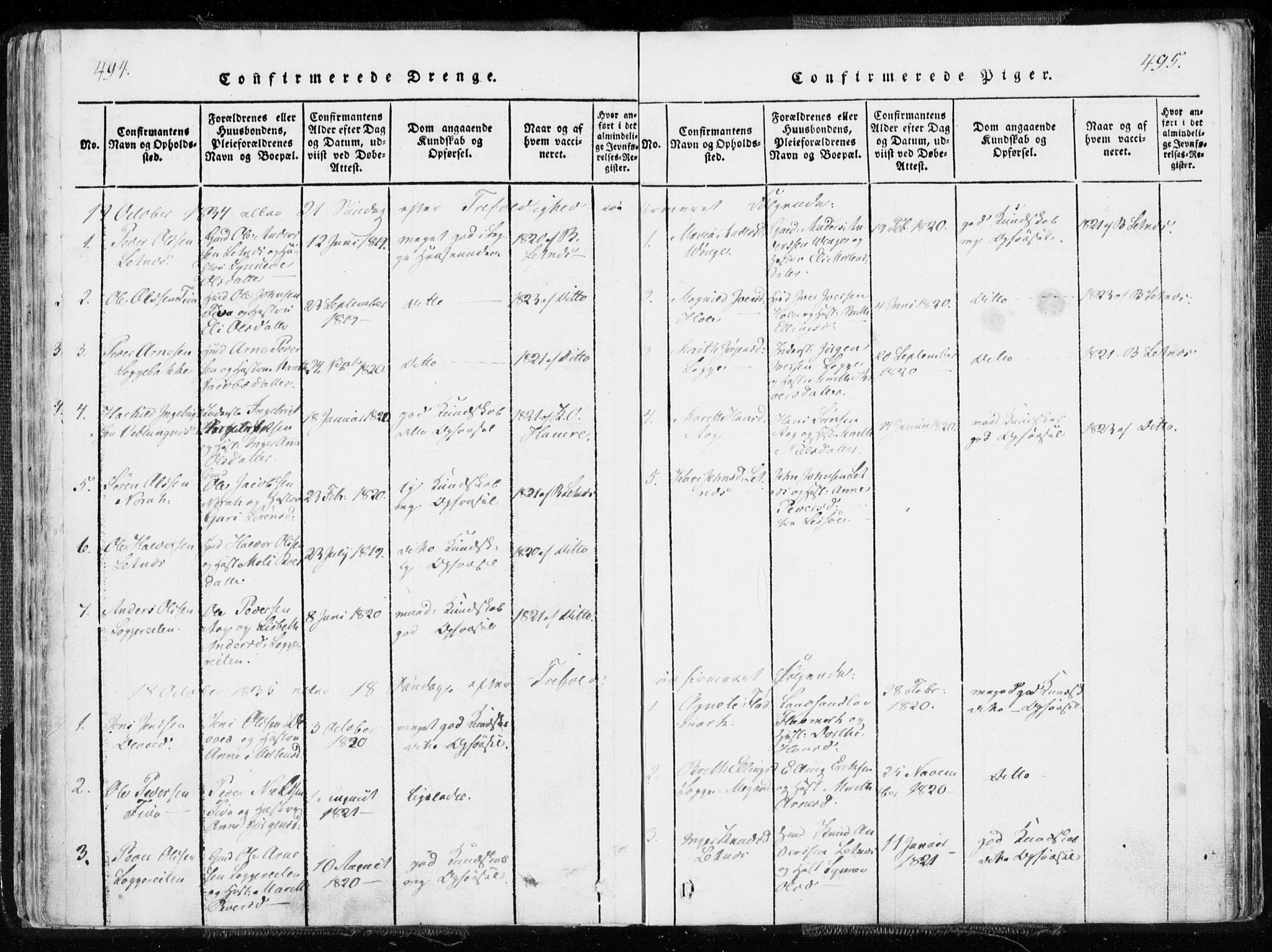 Ministerialprotokoller, klokkerbøker og fødselsregistre - Møre og Romsdal, AV/SAT-A-1454/544/L0571: Parish register (official) no. 544A04, 1818-1853, p. 494-495