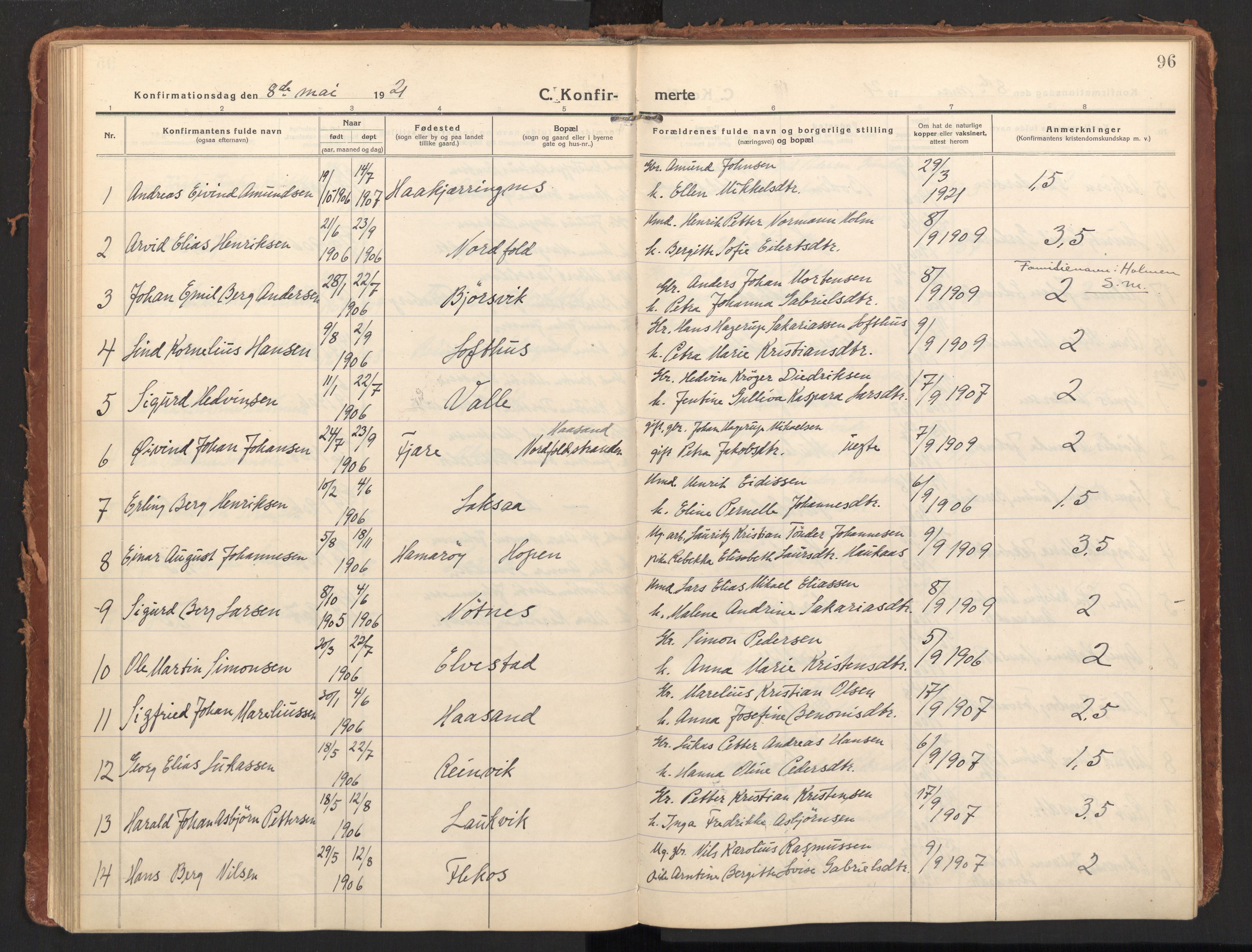 Ministerialprotokoller, klokkerbøker og fødselsregistre - Nordland, SAT/A-1459/858/L0833: Parish register (official) no. 858A03, 1916-1934, p. 96